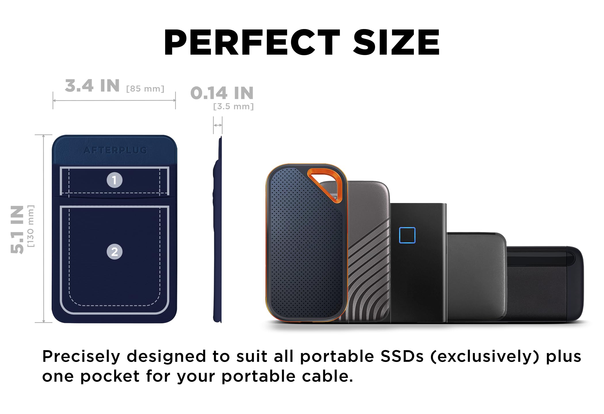 Afterplug 2 Pocket Pouch For Laptop With Reusable Adhesive, For Portable External Ssd Sandisk, Samsung T7, Crucial X8, Apple Magic Mouse, Ledger Nano, Usb Cable   Blue