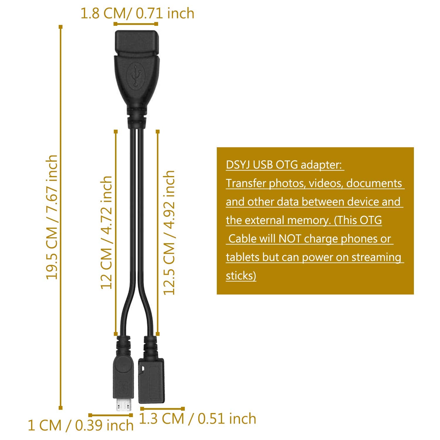 Dsyj Micro Usb Host Otg Cable With Micro Usb Power For Samsung S7 Edge, S6 Edge, S5, S4 & Nexus 10 9 7 4 Player + All Others 2 Pack
