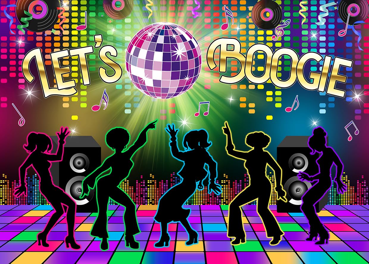 Alltten 7X5Ft 70S Disco Decorations Backdrop Lets Boogie Party Decorations Backdrop Disco Dancing Night Party Themes Banner Disc