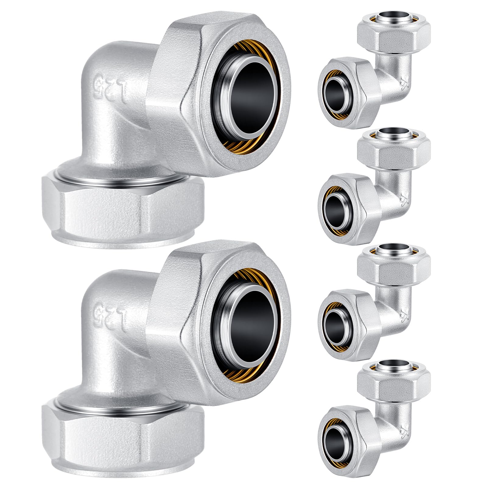 Yaocom 6 Pcs 3/4 Elbow Air Piping Fittings,Brass-nickel Plated,200psi,Tubing Fittings for Shop Compressed Air Line System Kit