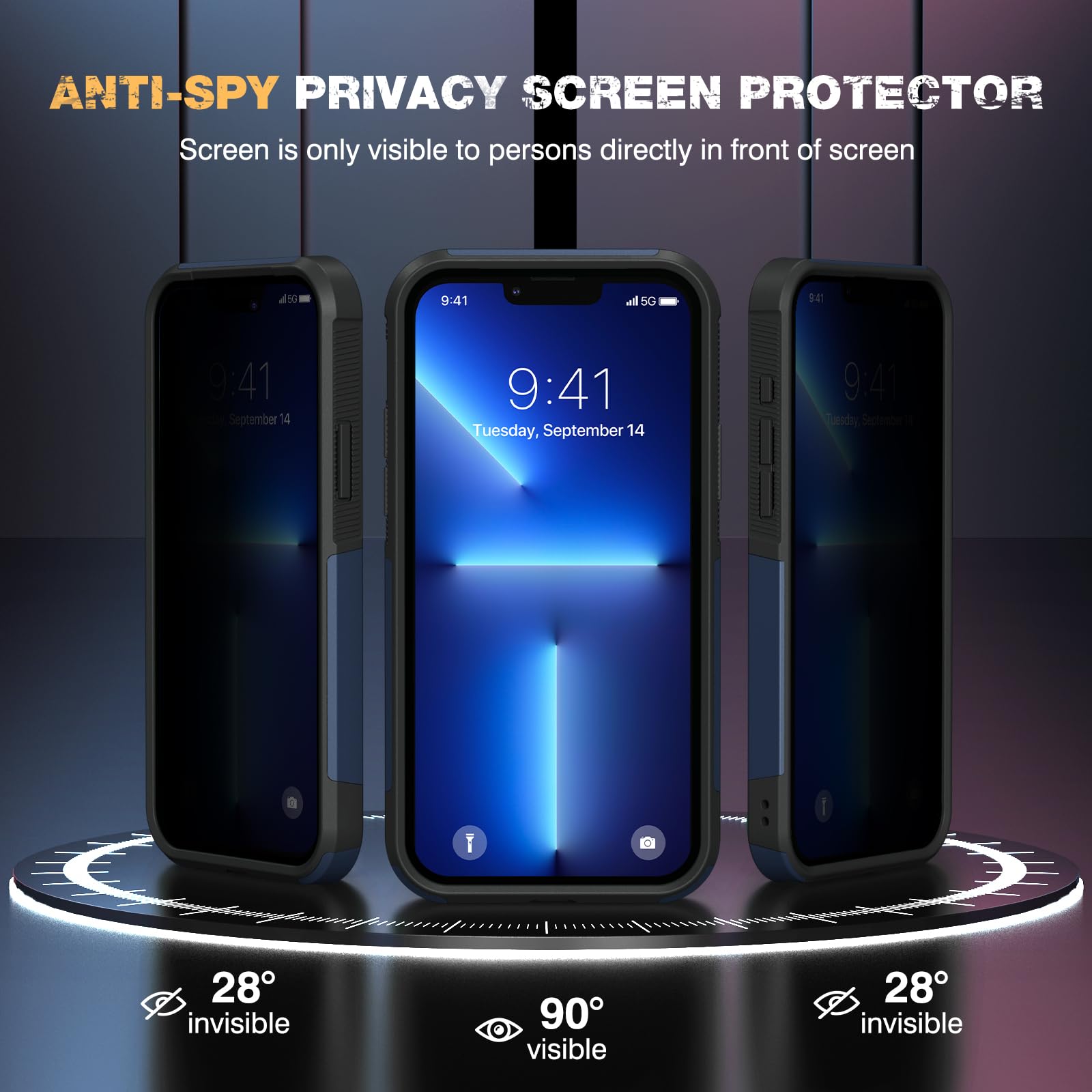 Diaclara Designed For Iphone 13 Pro Max Case, [With Privacy Screen Protector] [Anti Spy] [Military Grade Drop Protection] Heavy