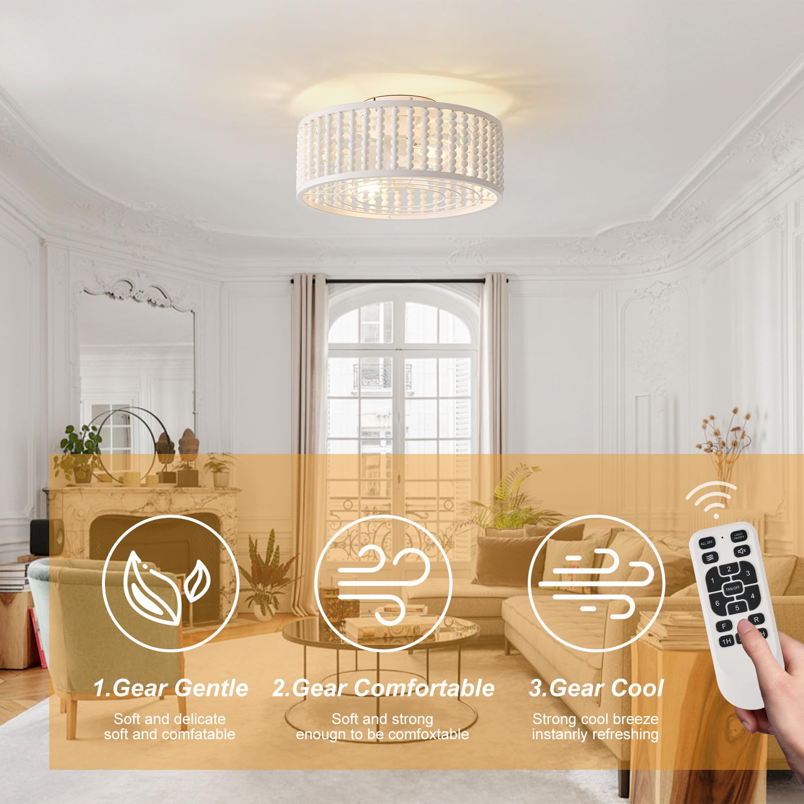 Liokoc Ceiling Fans With Lights And Remote, Caged Ceiling Fan With Handcrafted Beaded D  Cor 6 Speeds Reversible 19 Inches Bulbs