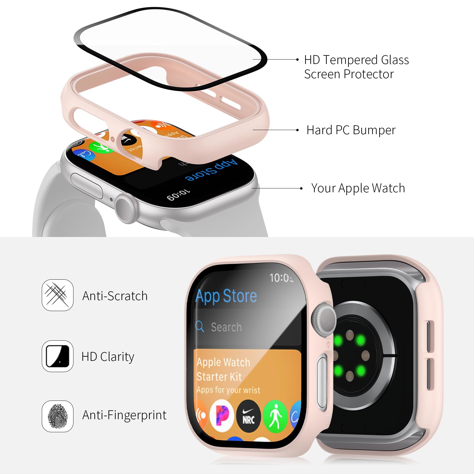 Hasdon [12 Pack Case Compatible With Apple Watch Series 10 46Mm With Tempered Glass Screen Protector, Full Coverage Bumper Hard