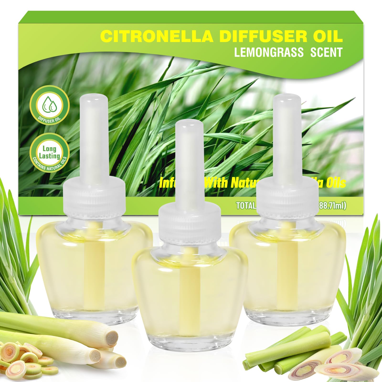 Plug In Air Freshener Refills for Home, Citronella Scent 3 Count, Wall Plug In Refills 1.98 Fl Oz, Compatible with Air Wick & Gl