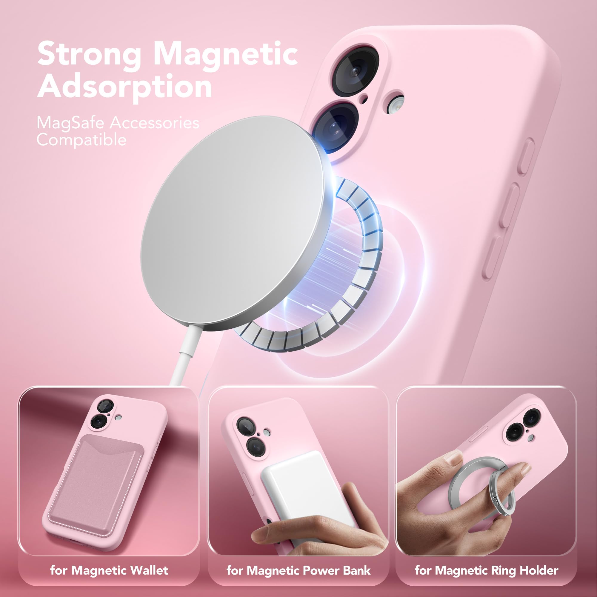 Suydanbox Magnetic For Iphone 16 Case, Compatible With Magsafe, [Full Camera Protection][2 Screen Protectors] Silicone Shockproo