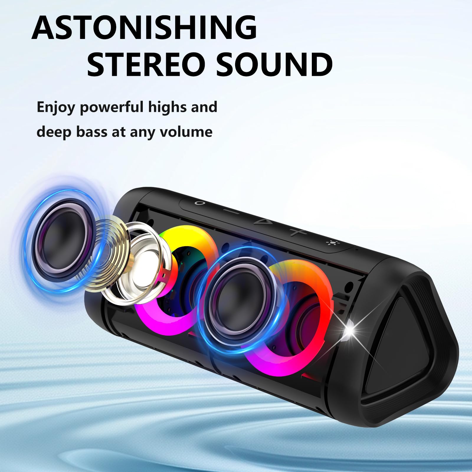 Donow Bluetooth Speaker With Lights, 30W Stereo Sound, Bass Boost, Ipx5 Waterproof, 20H Playtime, Portable Wireless Speaker With