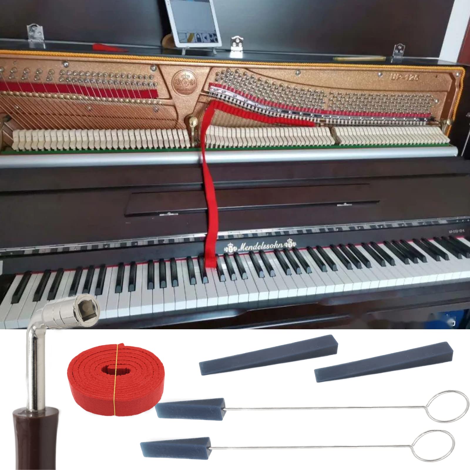 Cheerock 6Pcs Piano Tuning Kit Professional Piano Tuning Tools Kit Including 1 Piano Tuning Wrench 2 Piano Mutes 2 Piano Mute Wi