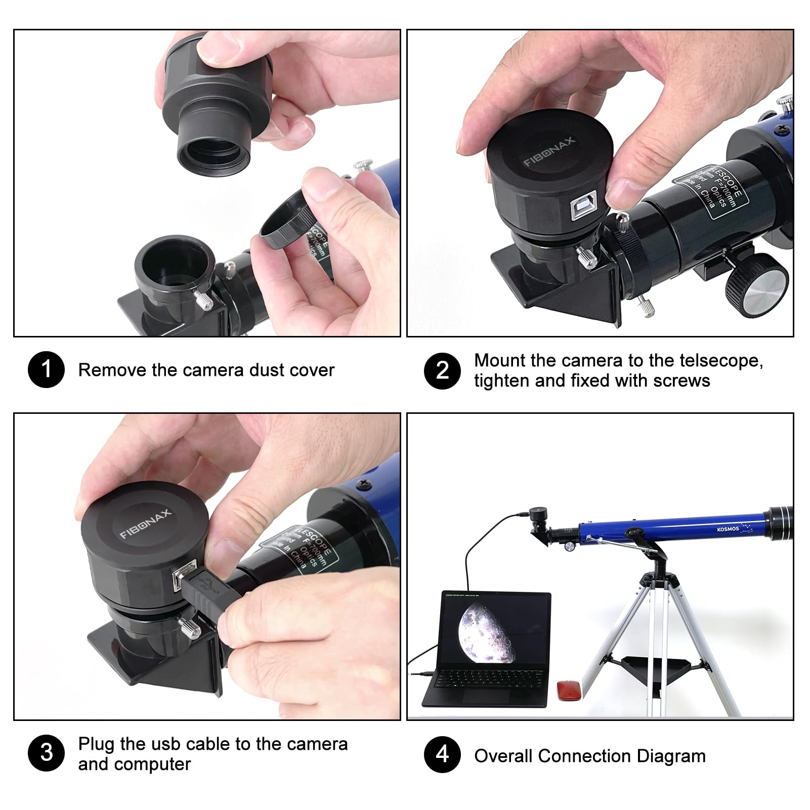 Fibonax Nova800 Astrophotography Camera, 3264 * 2448 8M Pixels,Planetary Observation Eyepieces Compatible With 1.25 Inch Telesco