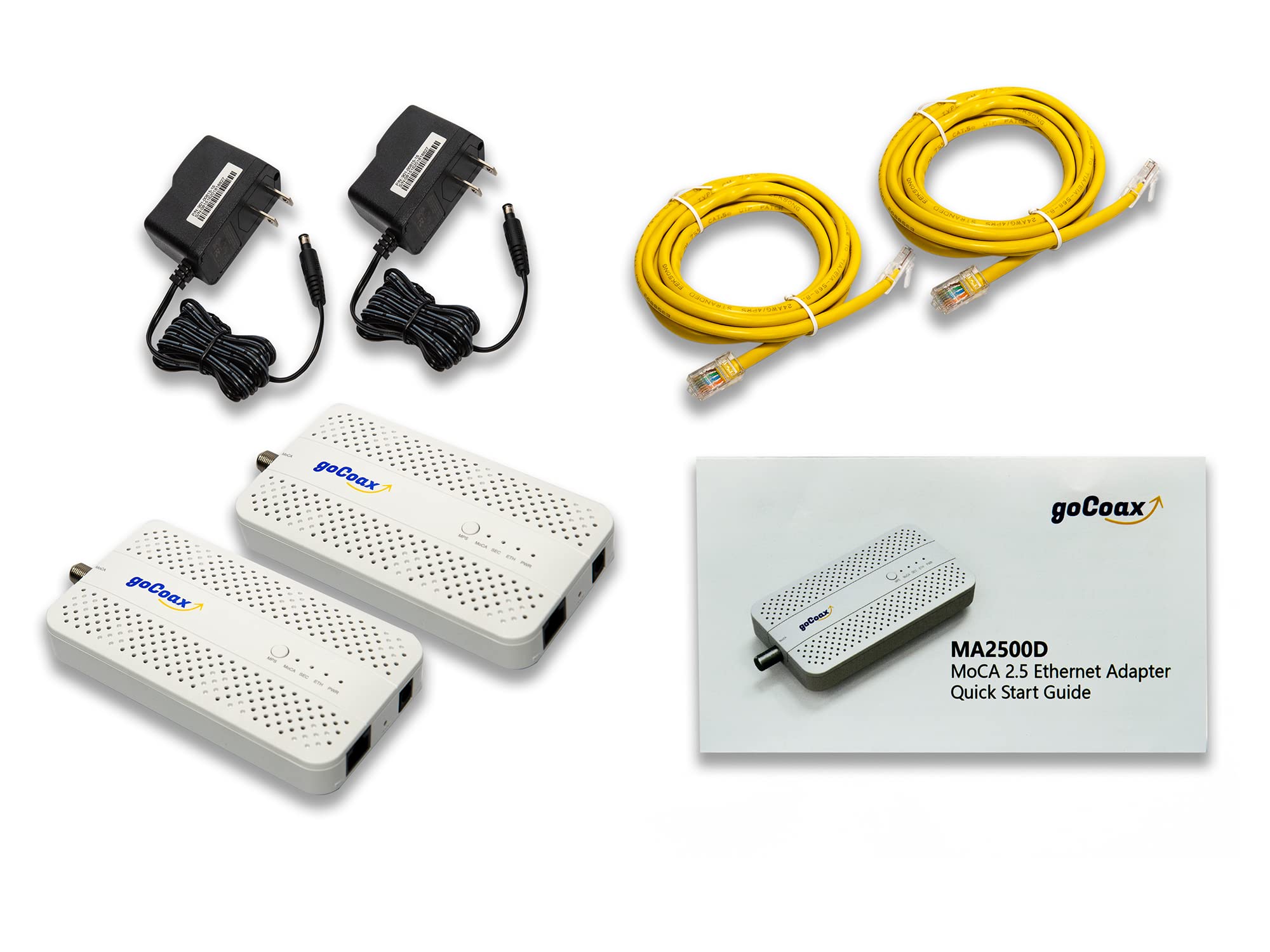 goCoax MoCA 2.5 Adapter - 2.5GbE Ethernet Port, 2.5Gbps Bandwidth, White, 2-Pack (MA2500D)