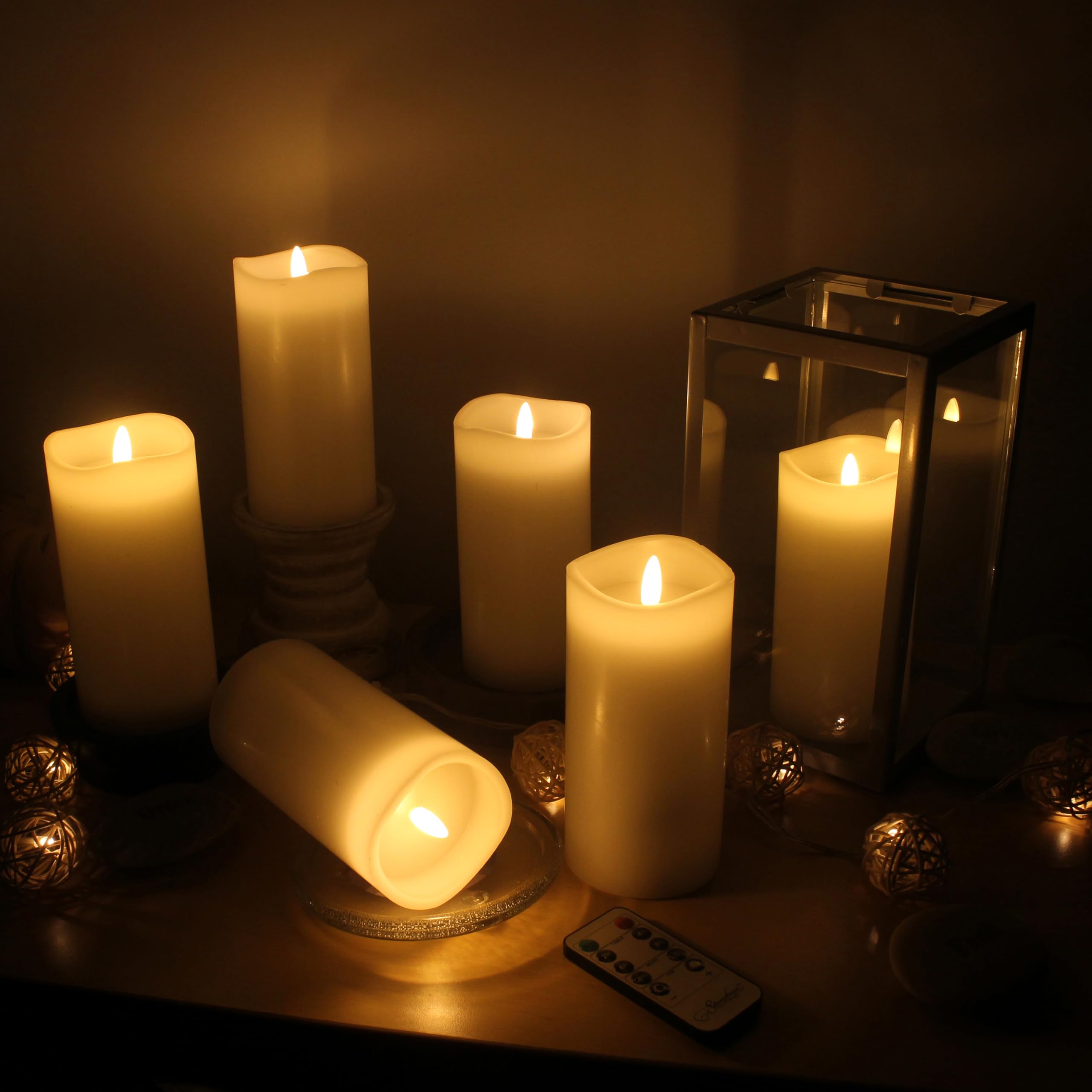 Stonebriar 6 Count White Real Wax 3X6 Flameless Led Pillar Candles With Remote And Timer