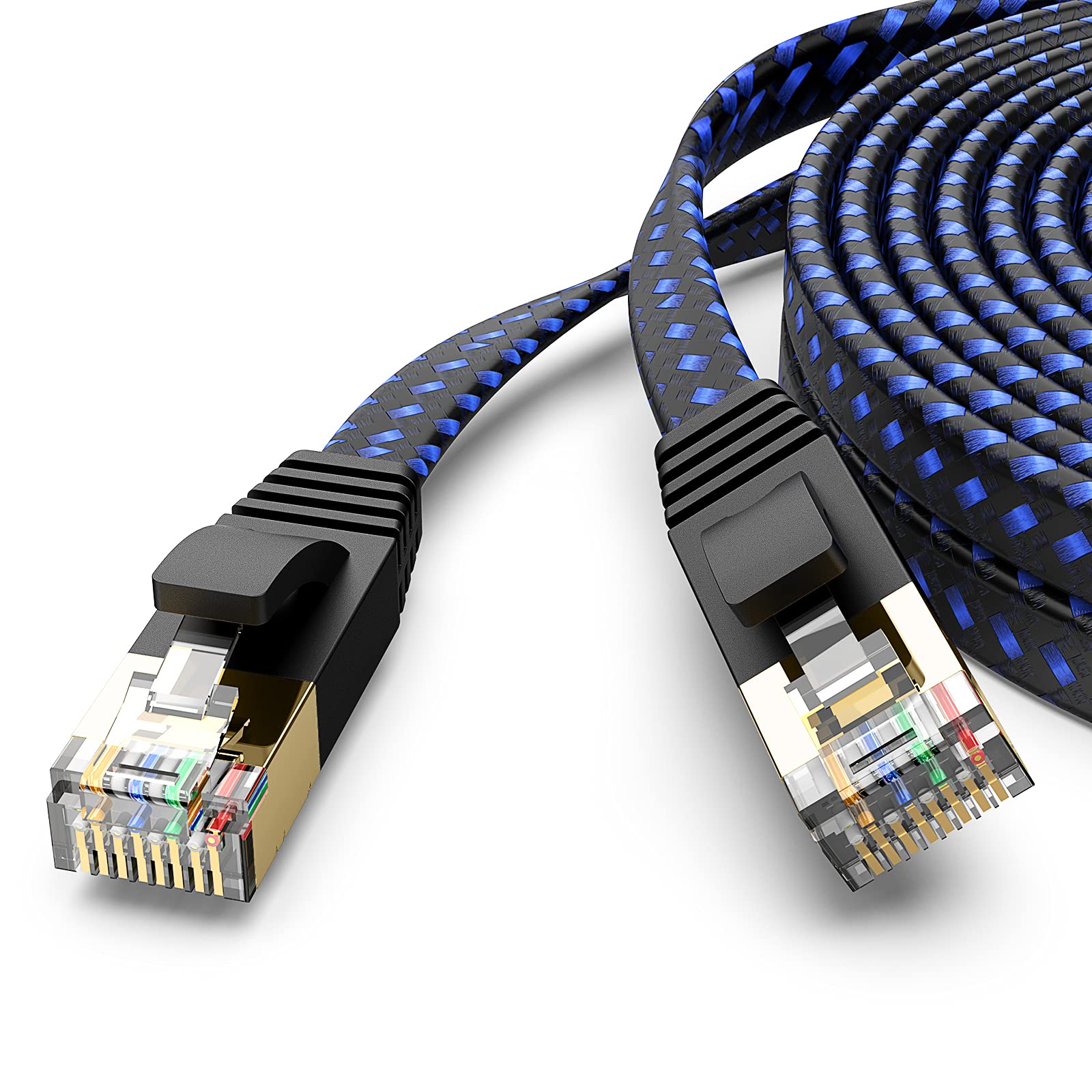 Fxava Cat 7 Ethernet Cable Cat7 High Speed Flat Gigabit Rj45 Lan Cable 10Gbps Shielded Internet Network Patch Cord Compatible Fo