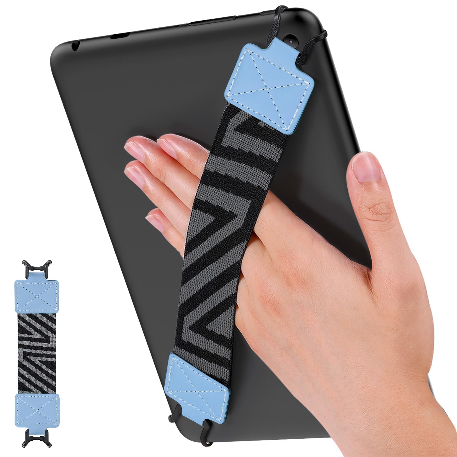 MoKo Security Hand Strap for 9 11 Inch Tablet, iPad/iPad Pro/iPad Air/Kindle Fire HD/Samsung, High Elasticity Versatile Hand Strap Lightweight Finger Grip Holder, Light Blue