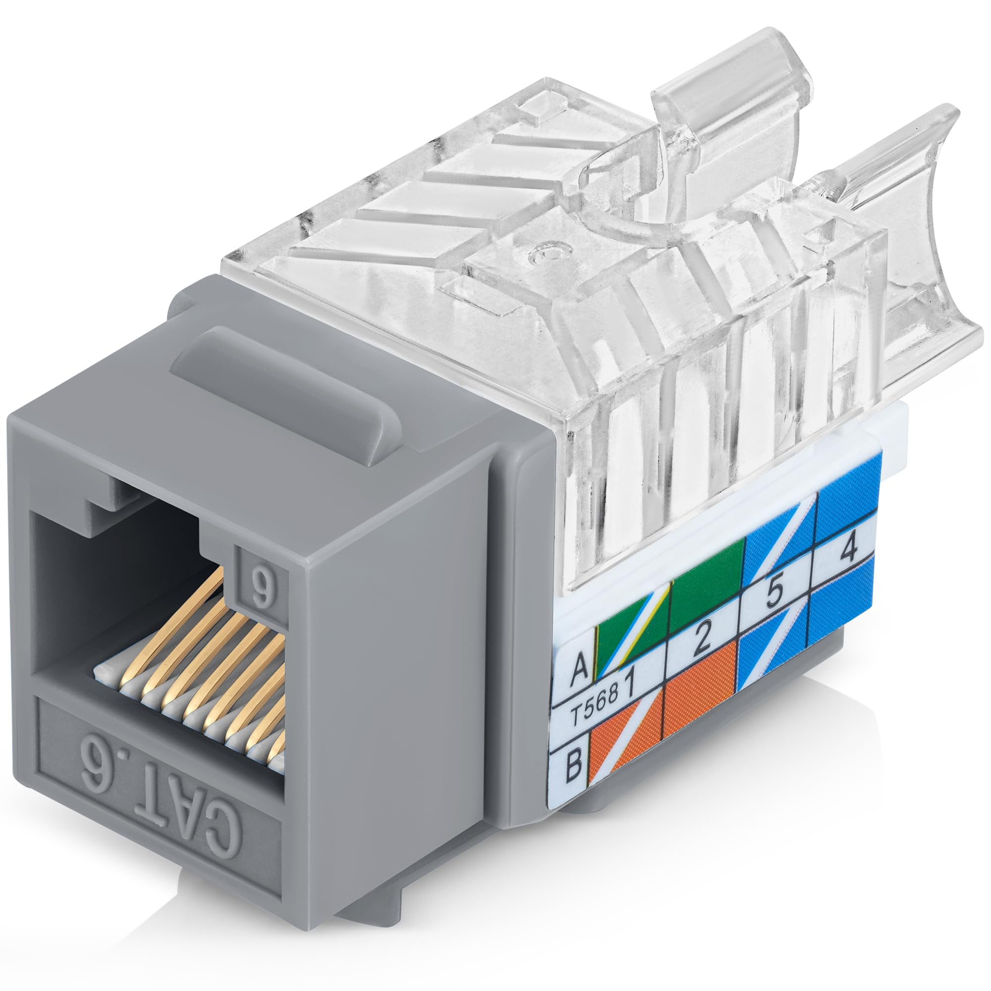 Everest Media Solutions 45 Angled Cat6 Keystone Jack In Grey   Slim Profile Rj45 Ethernet Connector   Compatible With 45 Angled