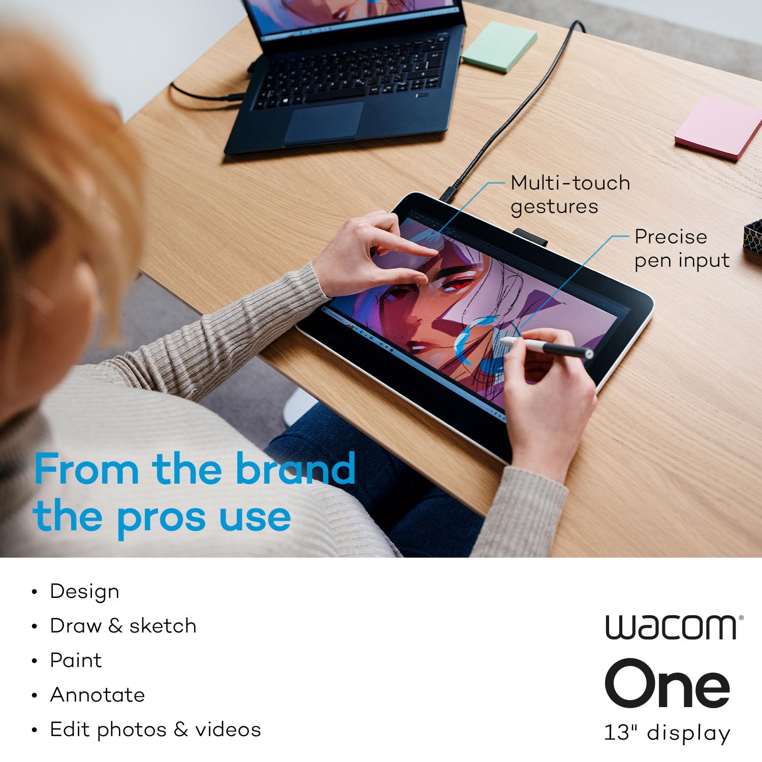 Wacom One 13 Touch Drawing Tablet With Screen, 13.3 Hd Full-Laminated Touchscreen Digital Art Pad With Creative Software And Tra