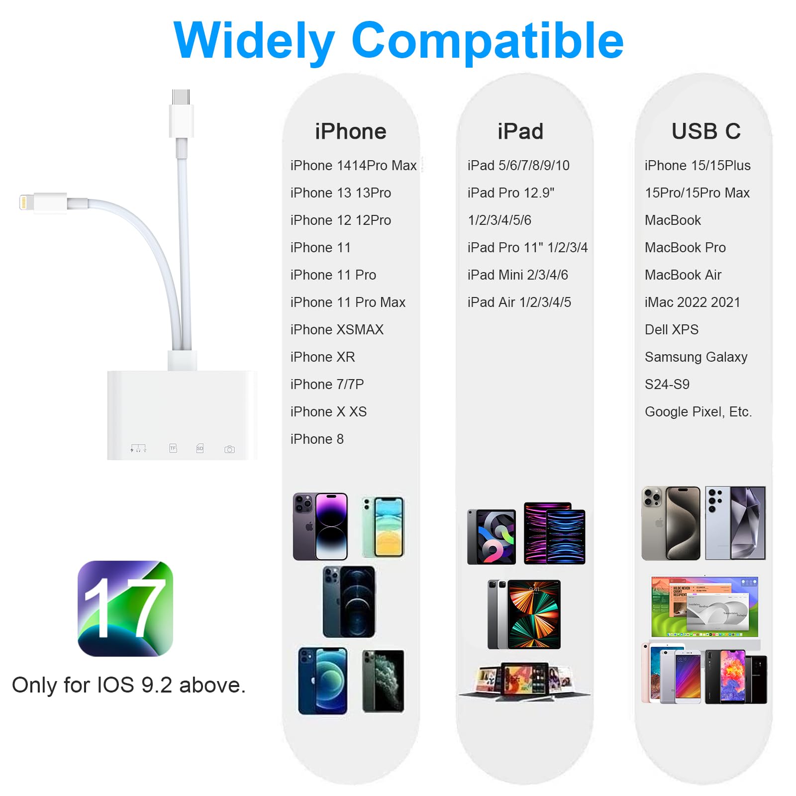 Usb C Lightning Sd Tf Card Reader, 4 In 2 Memory Card Reader For Iphone 15/Ipad/Mac/Laptop, Dual Connector Digital Camera Card A