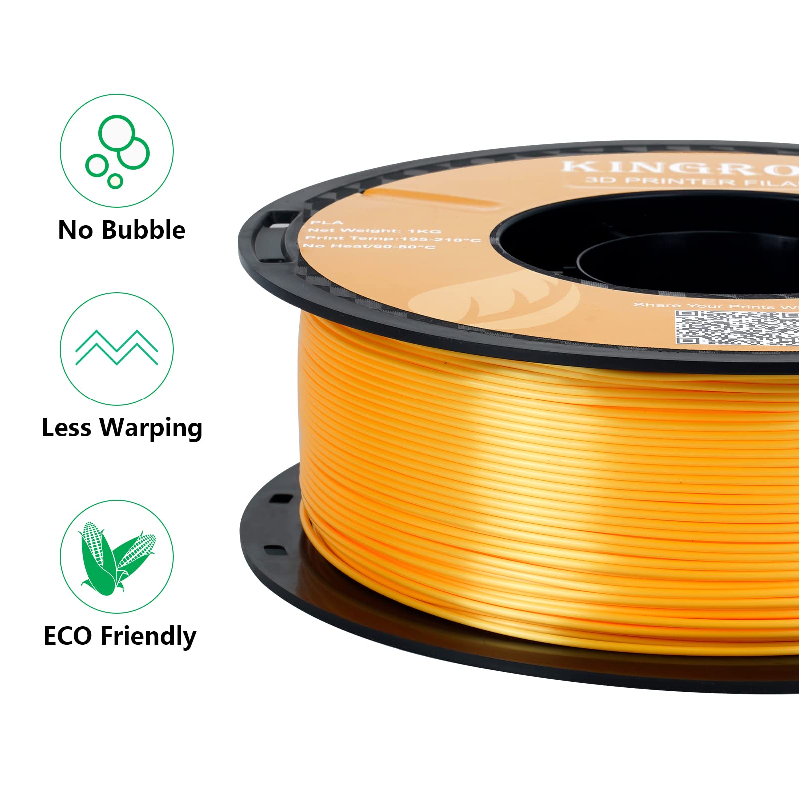 Silk Pla 3D Printer Filament, Dimensional Accuracy +/  0.03 Mm, 1 Kg Spool(2.2Lbs), Pla Shiny Filament 1.75 Mm (Gold)