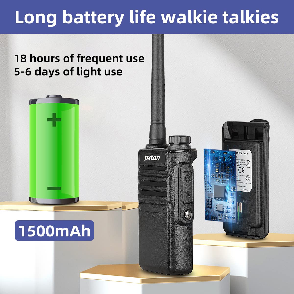 Pxton 999S Rechargeable Walkie Talkies For Adults Long Range With Upgrade Earpieces And Charger Dock,Gmrs Handheld Two Way Radio