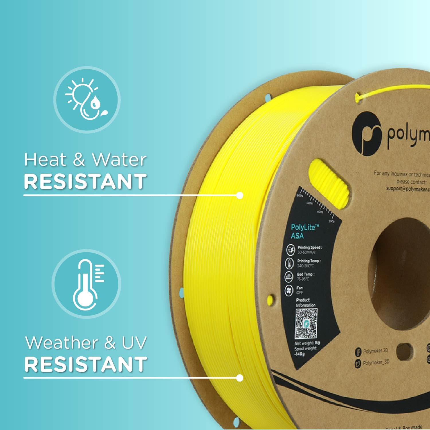 Polymaker Asa Filament 1.75Mm Yellow, 1Kg Asa 3D Printer Filament, Heat & Weather Resistant   Asa 3D Filament Perfect For Printi