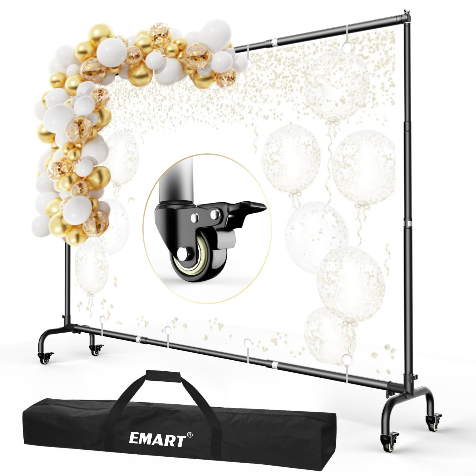 Emart Backdrop Stand With Wheels   10X7.5Ft(Wxh)   Moveable Banner Backdrop Holder, Photo Back Drop Adjustable Stand For Parties