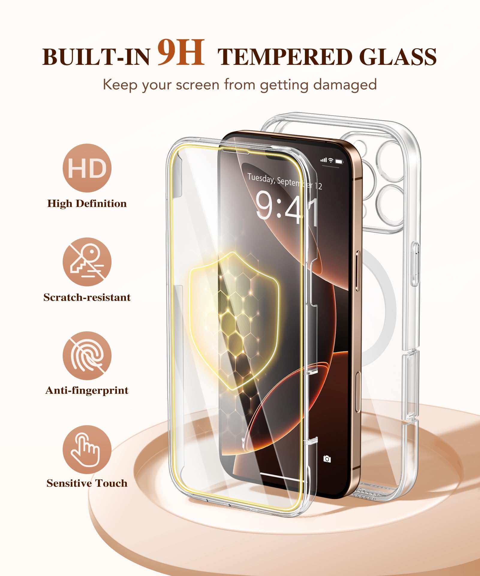 Berfy Magnetic For Iphone 16 Pro Case, Compatible With Magsafe, Built In 9H Tempered Glass Screen Protector & Upgraded Camera Pr