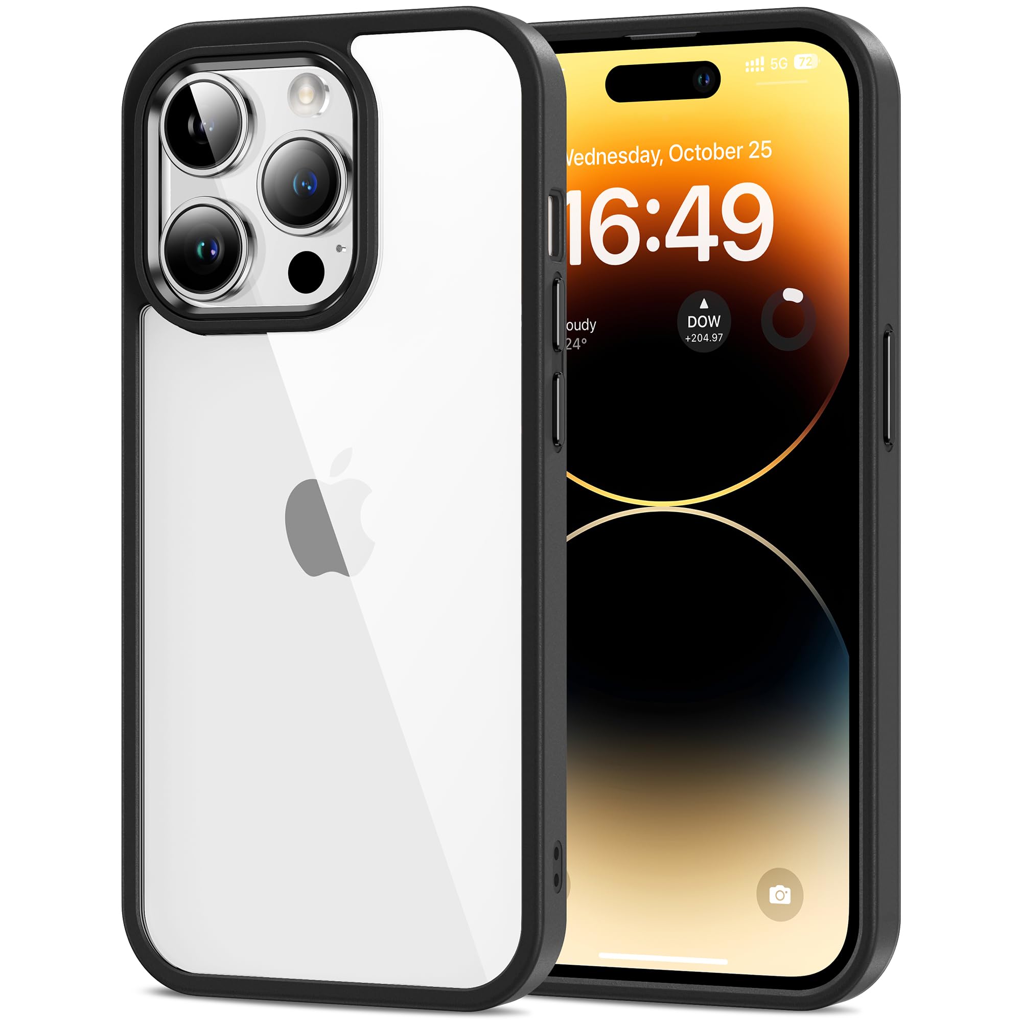 HOOMIL Case for iPhone 14 Pro Max 6.7-Inch, Non-Yellowing, Drop Protection, Anti-Scratch Transparent Hard Back Phone Cover - Bla