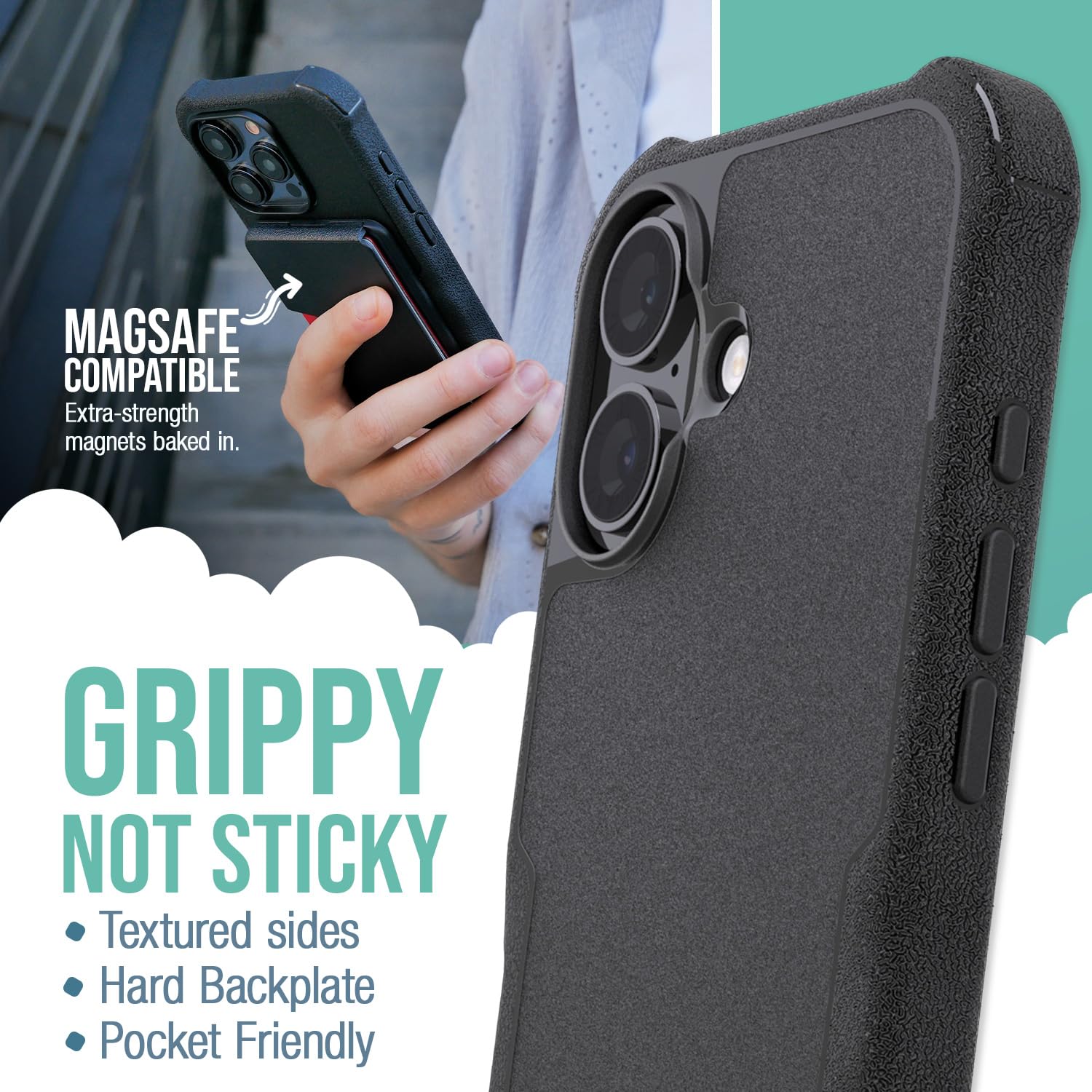 Smartish Iphone 16 Protective Magnetic Case   Gripzilla Compatible With Magsafe [Rugged + Tough] Heavy Duty Grip Armored Slim Co