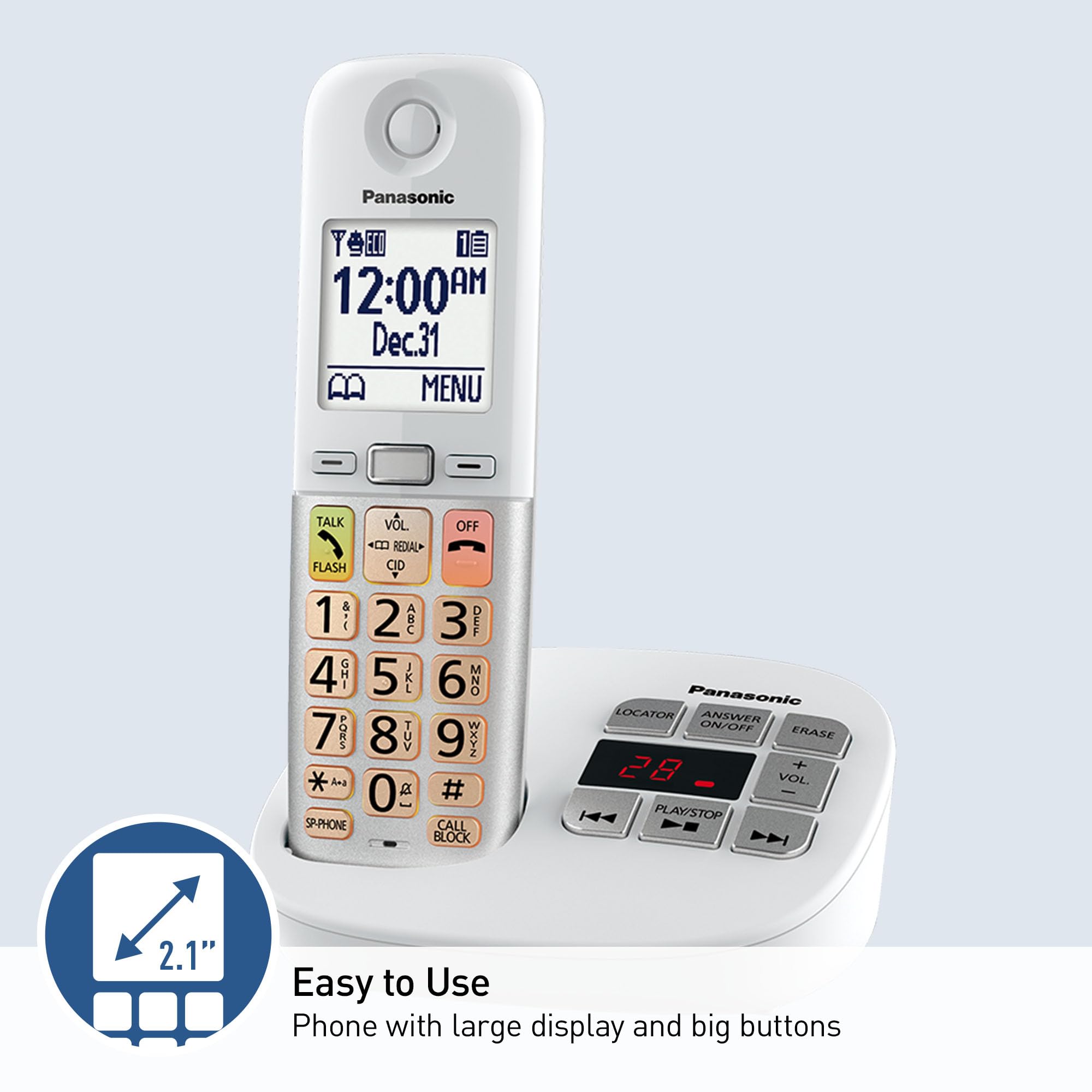 Panasonic Cordless Phone, Easy To Use With Large Display And Big Buttons, Flashing Favorites Key, Built In Flashlight, Call Bloc