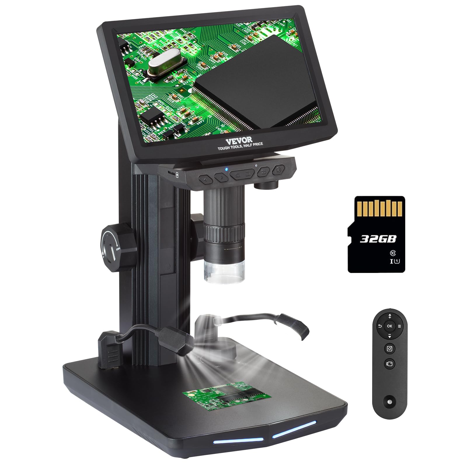 VEVOR 7 HDMI LCD Digital Microscope for Adults, Soldering Electron Microscope 1200X with IPS Screen, 8 LED Lights, 2 Flexible Si