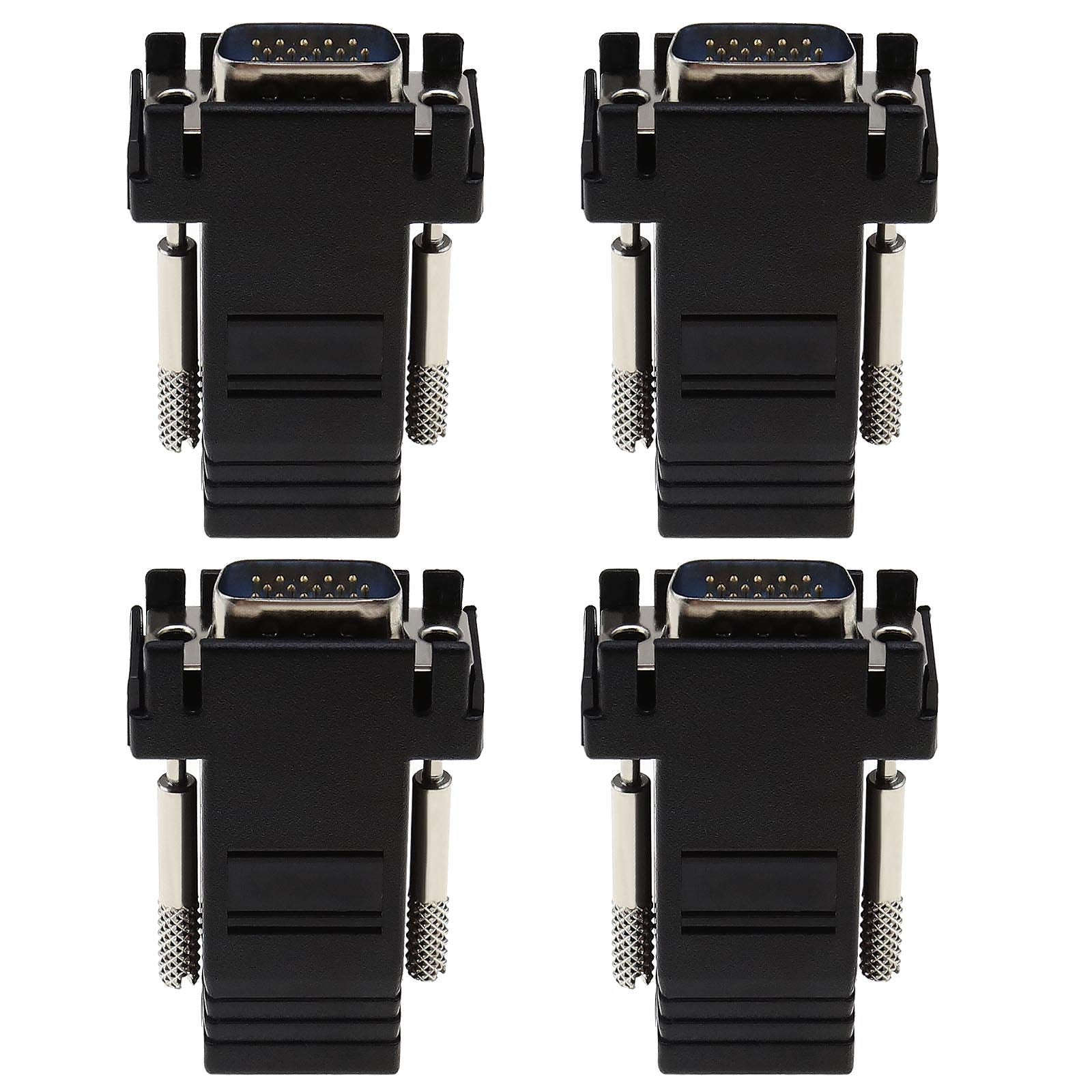 Micro Traders 4Pcs Vga 15 Pins Male To Rj45 Network Converter Adapters Video Signal Transmission Expansion Via Cat5 Cat6 Etherne