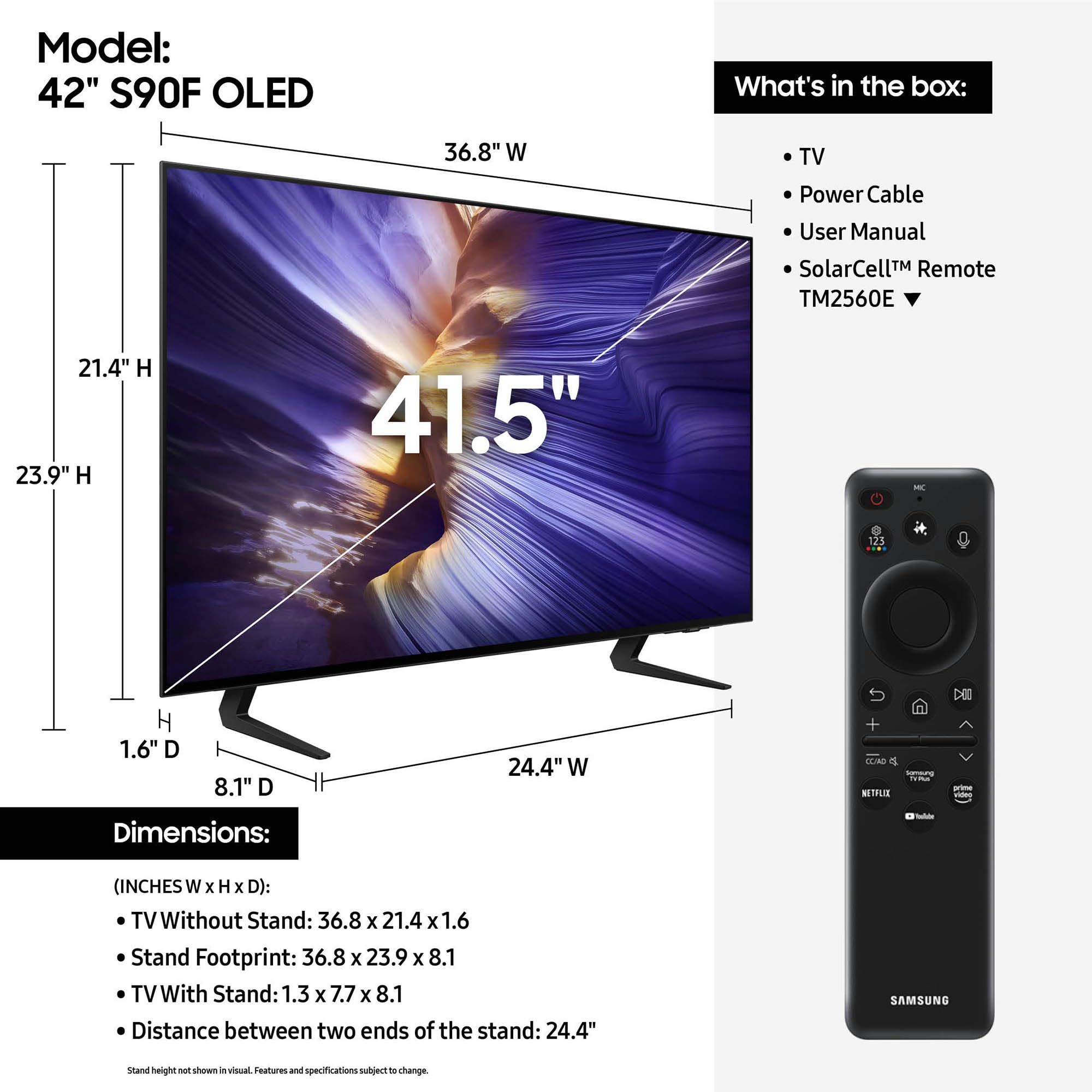 Samsung 42-Inch Class Oled S90F 4K Smart Tv (2025 Model) Nq4 Ai Gen3 Processor, 4K Ai Upscaling Pro, Oled Hdr +, Motion Xcelerat
