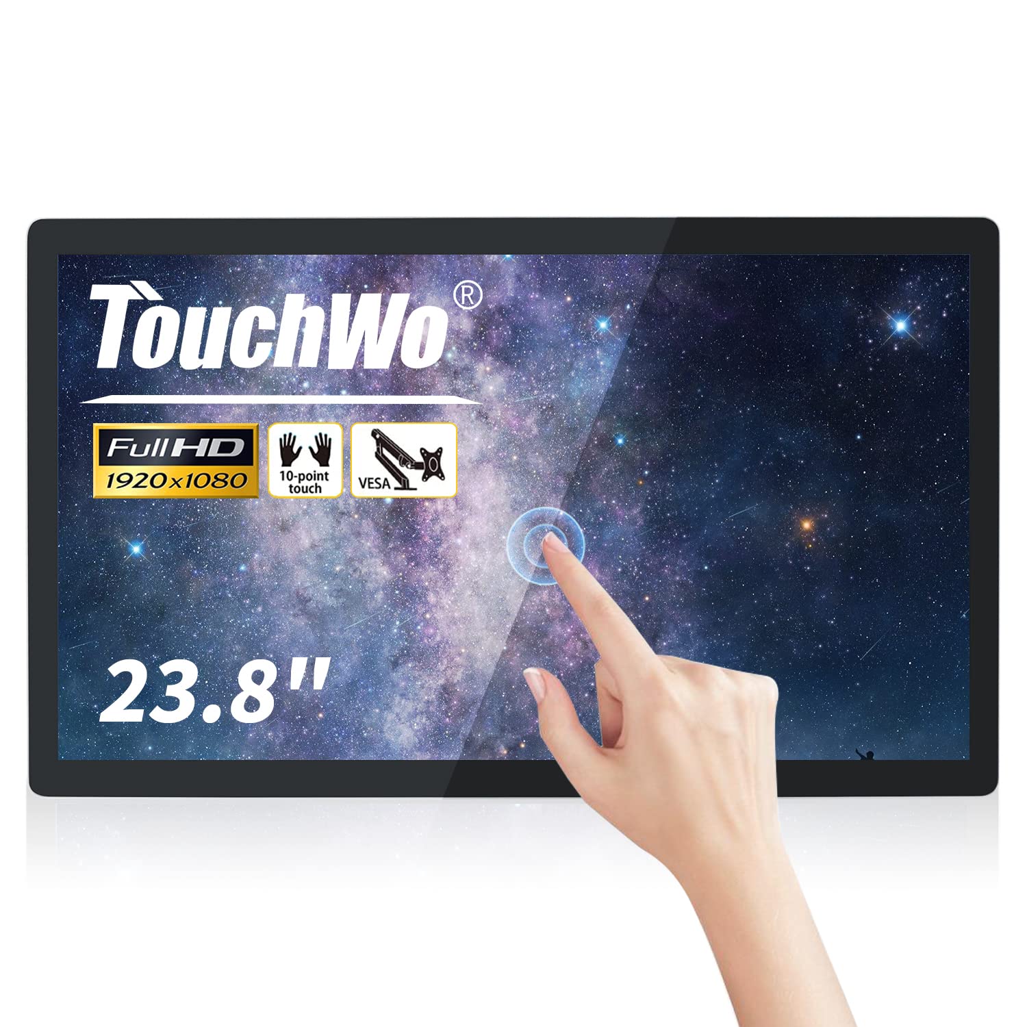 TouchWo 23.8 inch Capacitive Multi-Touch Screen Industrial Monitor, 16:9 Display 1920 x 1080P, Built-in Speakers, VGA, DVI & HD-