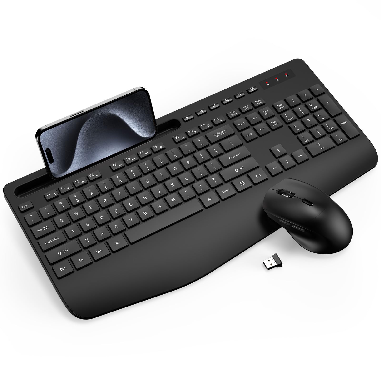 Wireless Keyboard And Mouse Combo   Full Sized Ergonomic Keyboard With Wrist Rest, Phone Holder, Sleep Mode, Silent 2.4Ghz Cordless Keyboard Mouse Combo For Computer, Laptop, Pc, Mac, Windows  Trueque