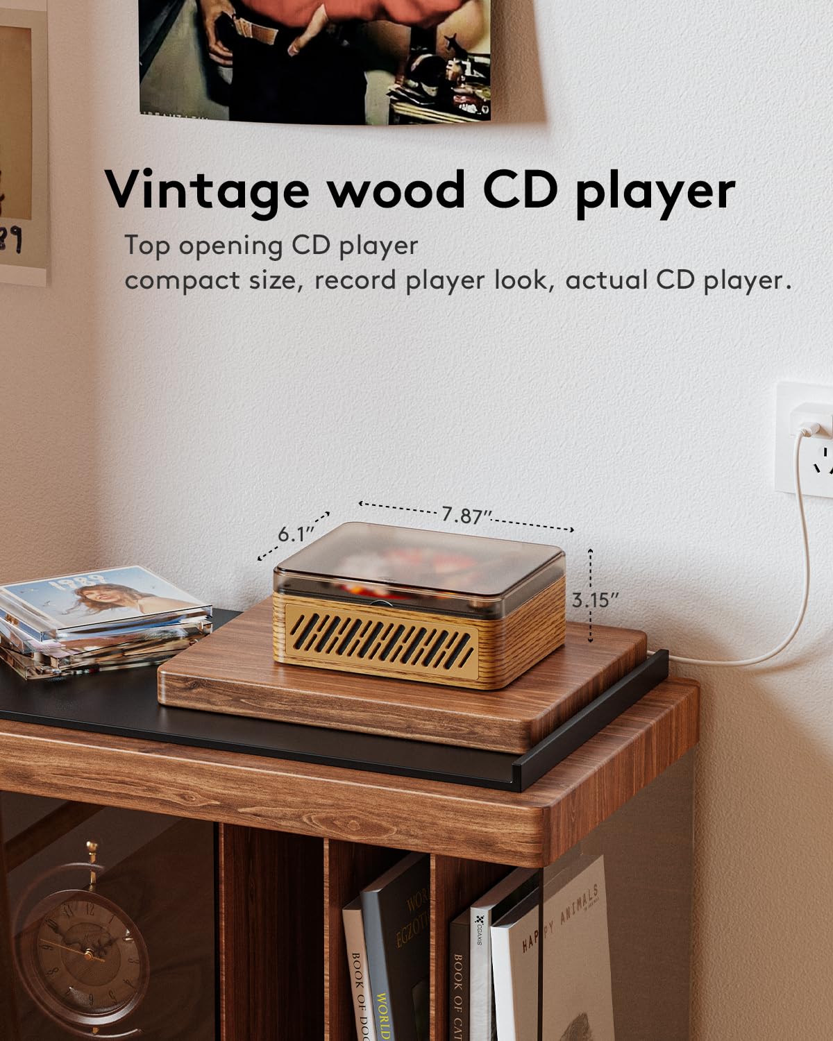 Caronsort Cd Player Music Box With Bluetooth Nostalgic Retro Portable Cd Players For Home, Hifi Speakers Music Player Fm Radio W