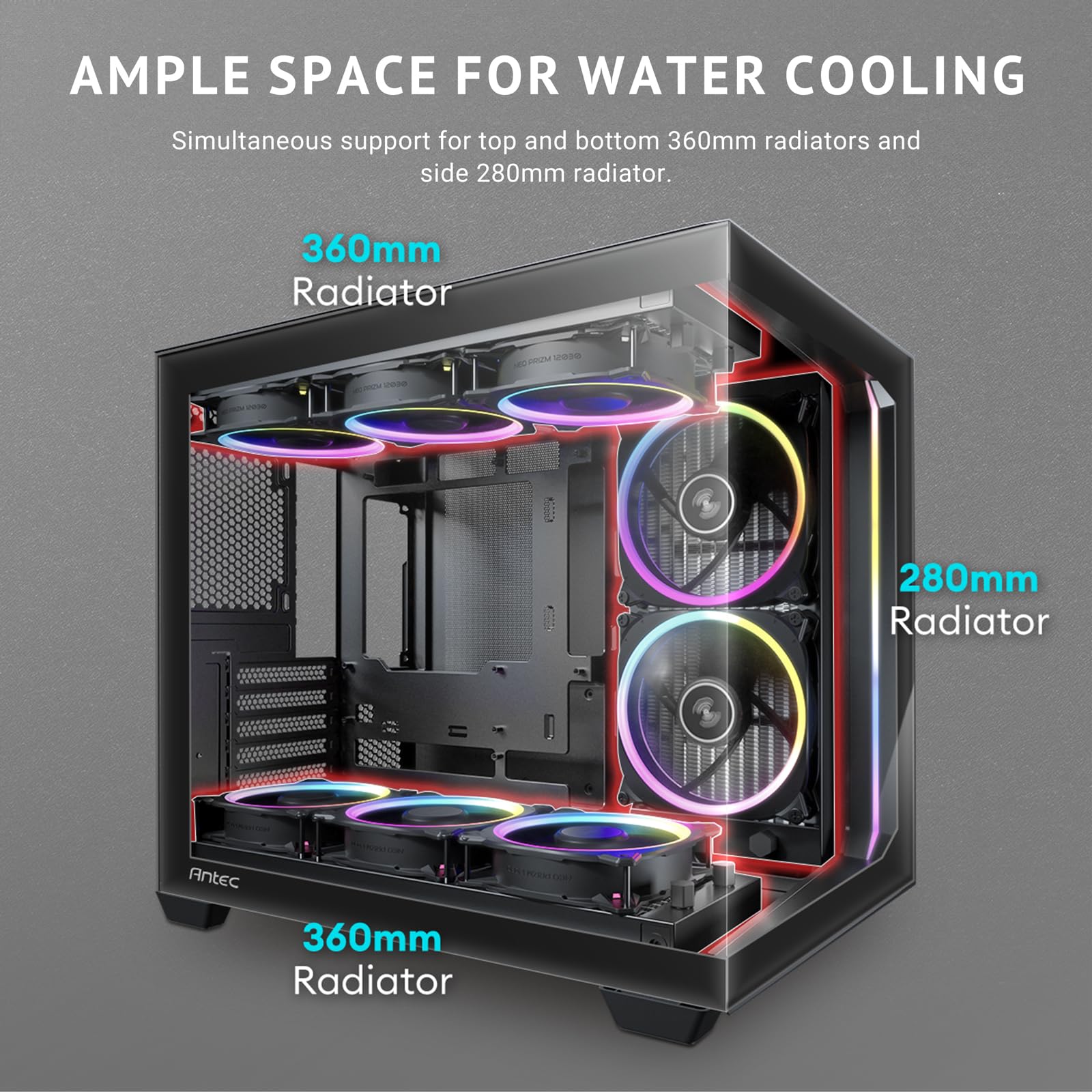 Antec C5 Argb, 7 X 120Mm Argb Pwm Fans Included, Up To 10 Fans Simultaneously, Type C 3.2 Gen 2 Port, Seamless Tempered Glass Fr