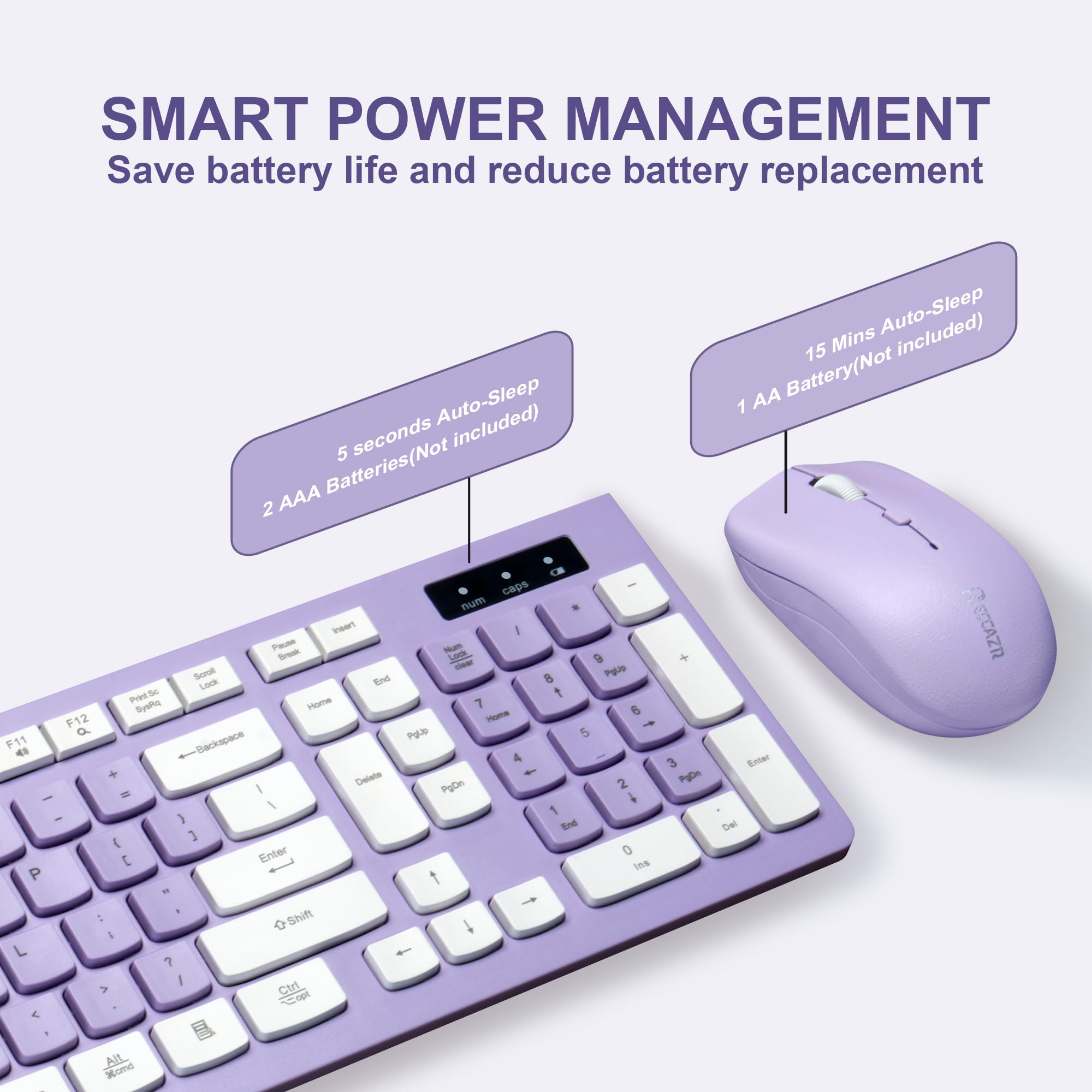 Wireless Keyboard And Mouse Combo, Reccazr 8100Pro 2.4G Full Sized Keyboard And Mouse Cordless, 3 Dpi Adjustable Mouse, Dual Sys