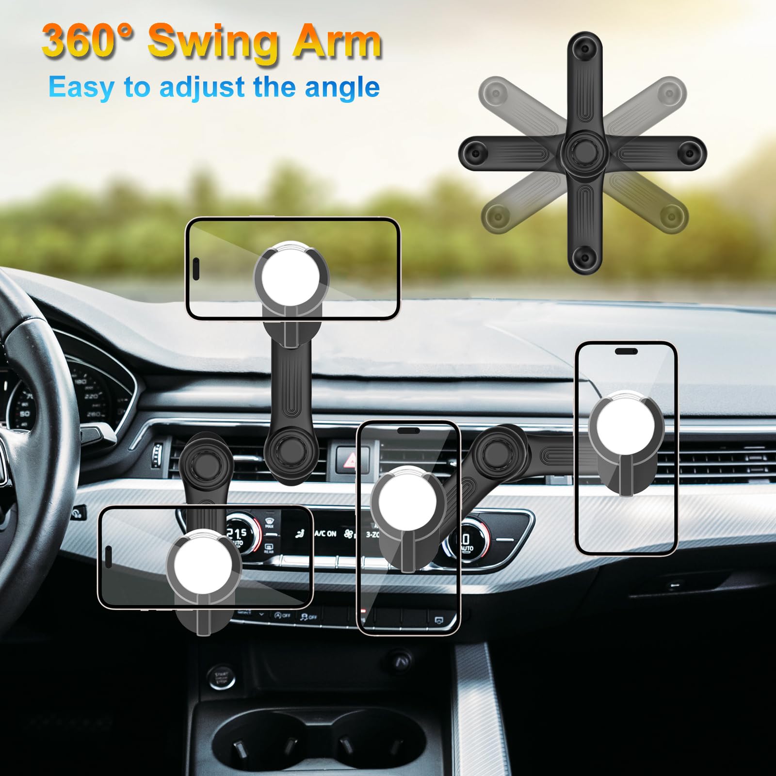 Car Phone Holder For Socket Mount, Air Vent Car Phone Holder For Pop Grip [Never Blocking] Ac Vent Clip Phone Mount 360 Adjustab