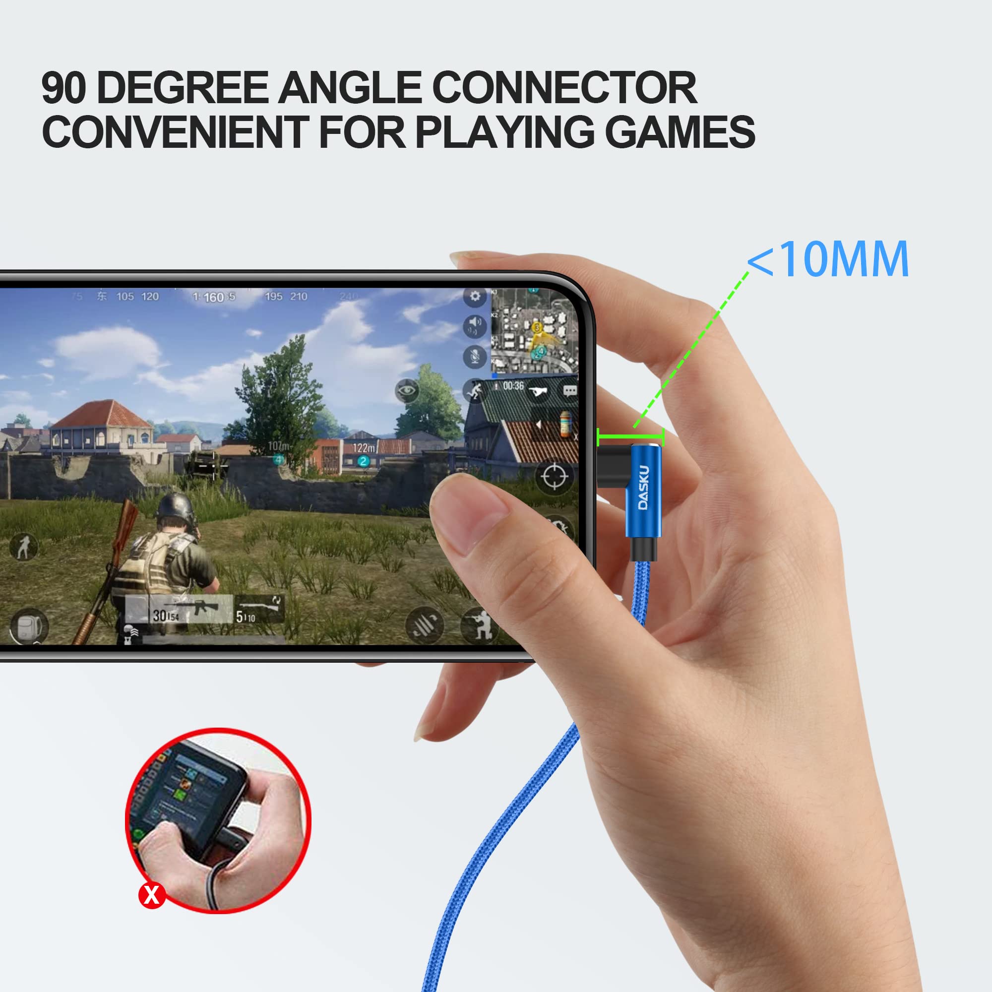 90 Degree Iphone Charger 10Ft 2Pack [Mfi Certified] Usb Lightning Cable 10 Foot Right Angle Nylon Braided Apple Charging Cord Co