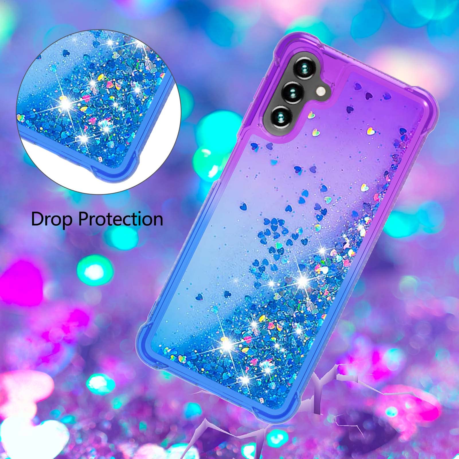 Caiyunl For Samsung Galaxy A14 5G Phone Case With Screen Protector, Women Girls Cute Glitter Bling Floating Liquid Soft Tpu Girl