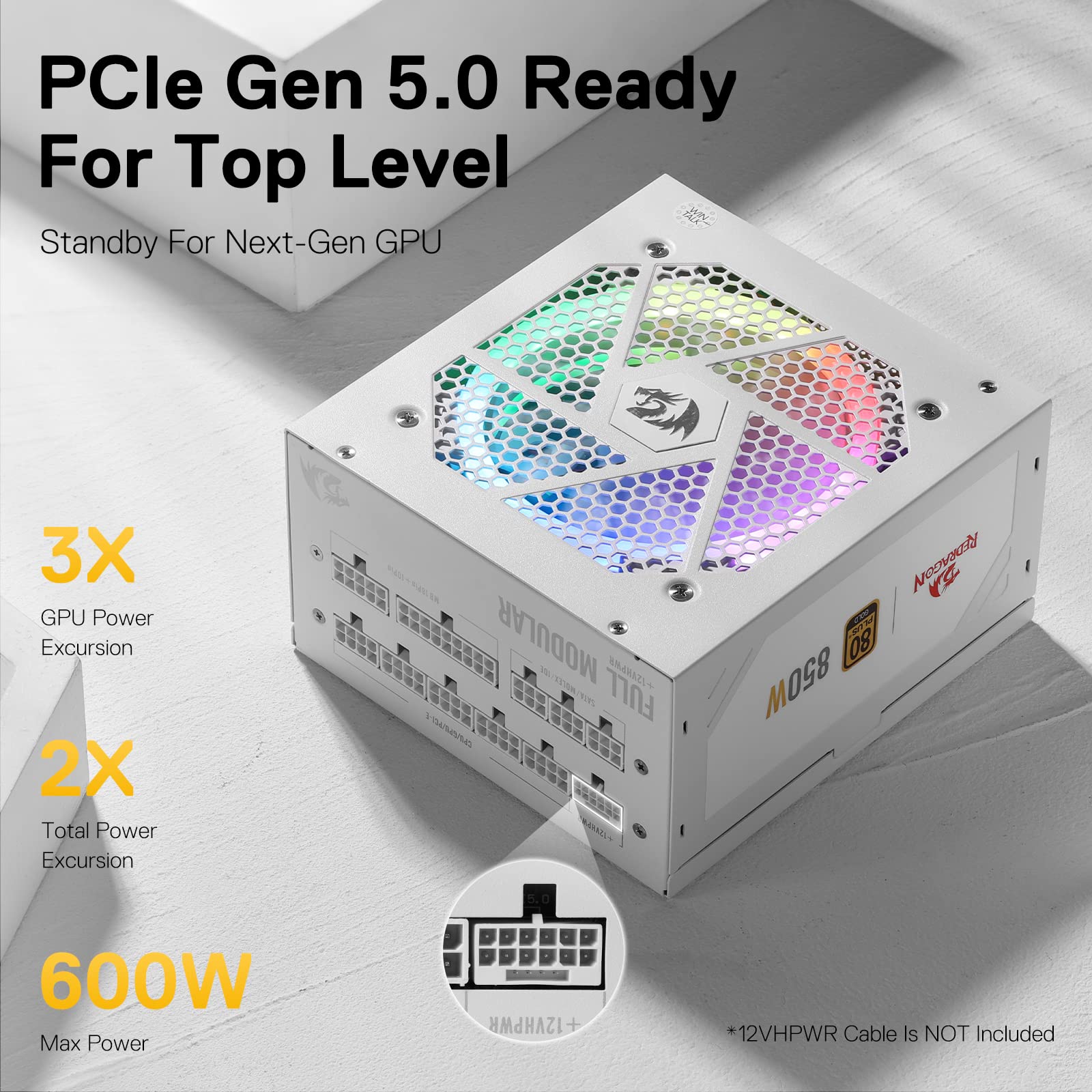 Redragon Psu007 80+ Gold 850 Watt Atx 3.0 & Pcie 5.0 Fully Modular Power Supply W/ 80 Plus Gold Certified, Compact 160Mm Size, S