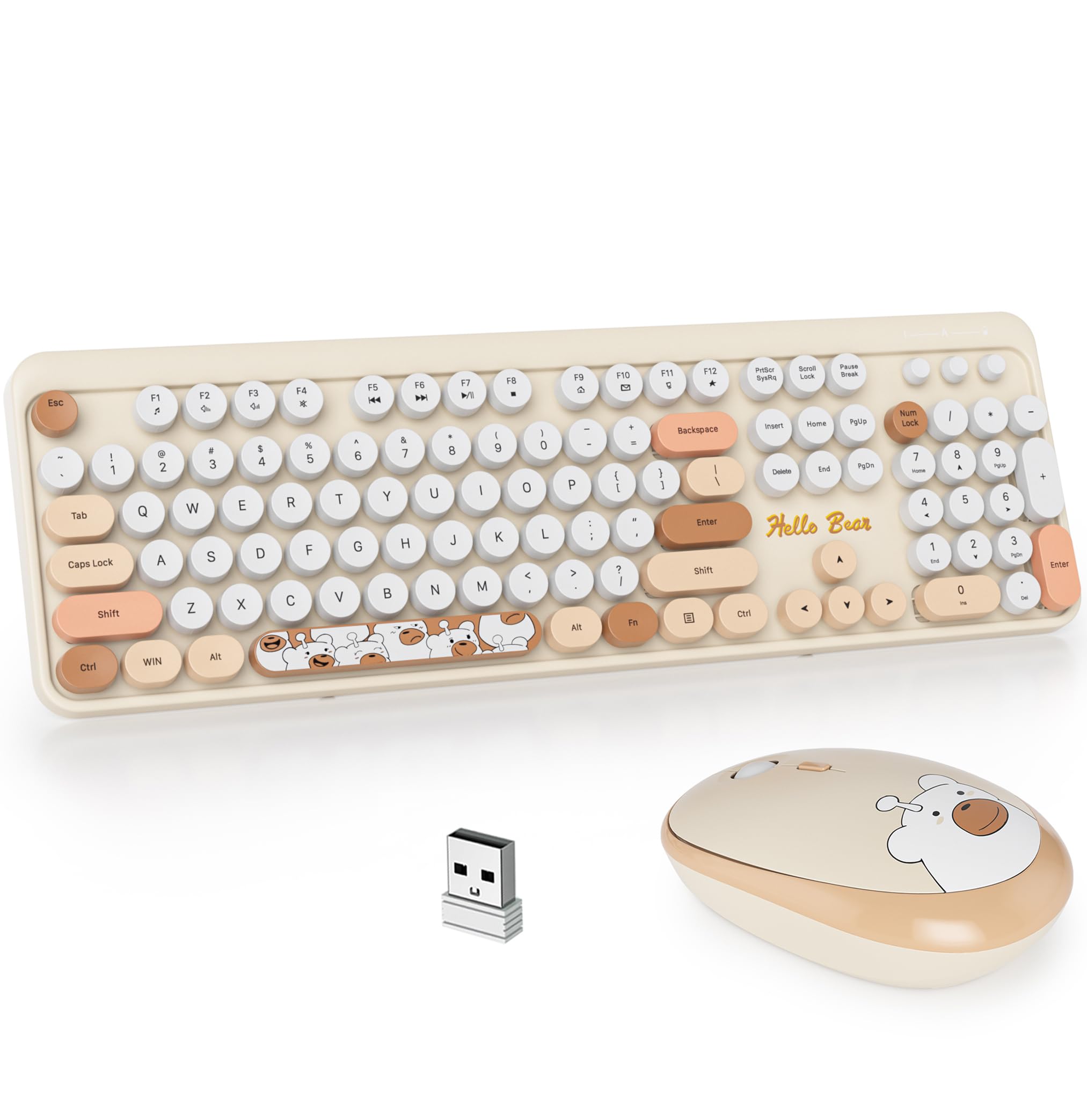 Gtsp Creamy Wireless Keyboard And Mouse, Typewriter Office Full Sized Colorful Keyboard 2.4G Cute Aesthetic Keyboard For Compute
