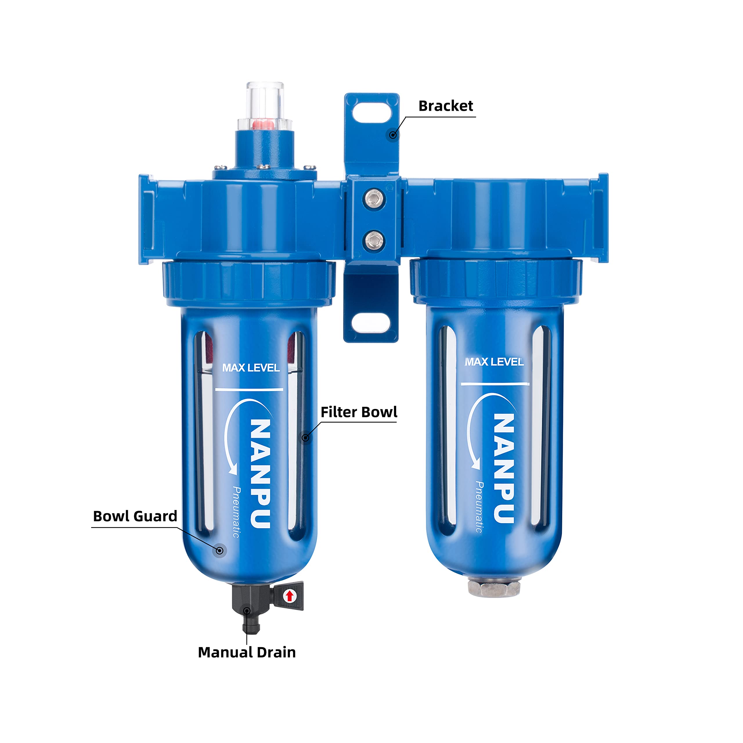 Nanpu Zinc Alloy Coalescing Filter & Desiccant Dryer System, Poly Bowl, Suitable For Paint Spray & Plasma Cutter (1/2'' Npt)