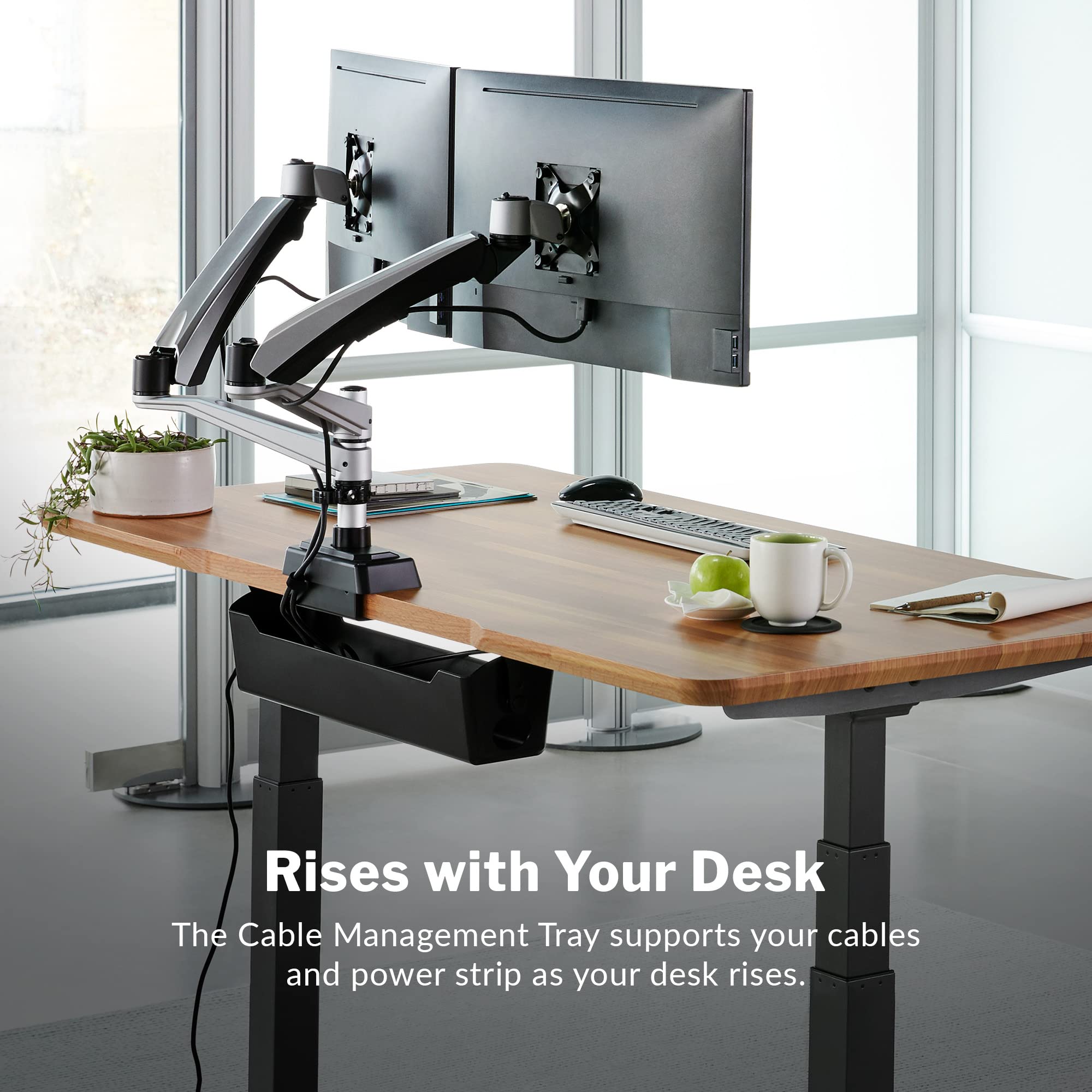 Vari Cable Management Tray - Under Desk Organizer for Sit Stand Desks - Plastic, Black, Model 400866