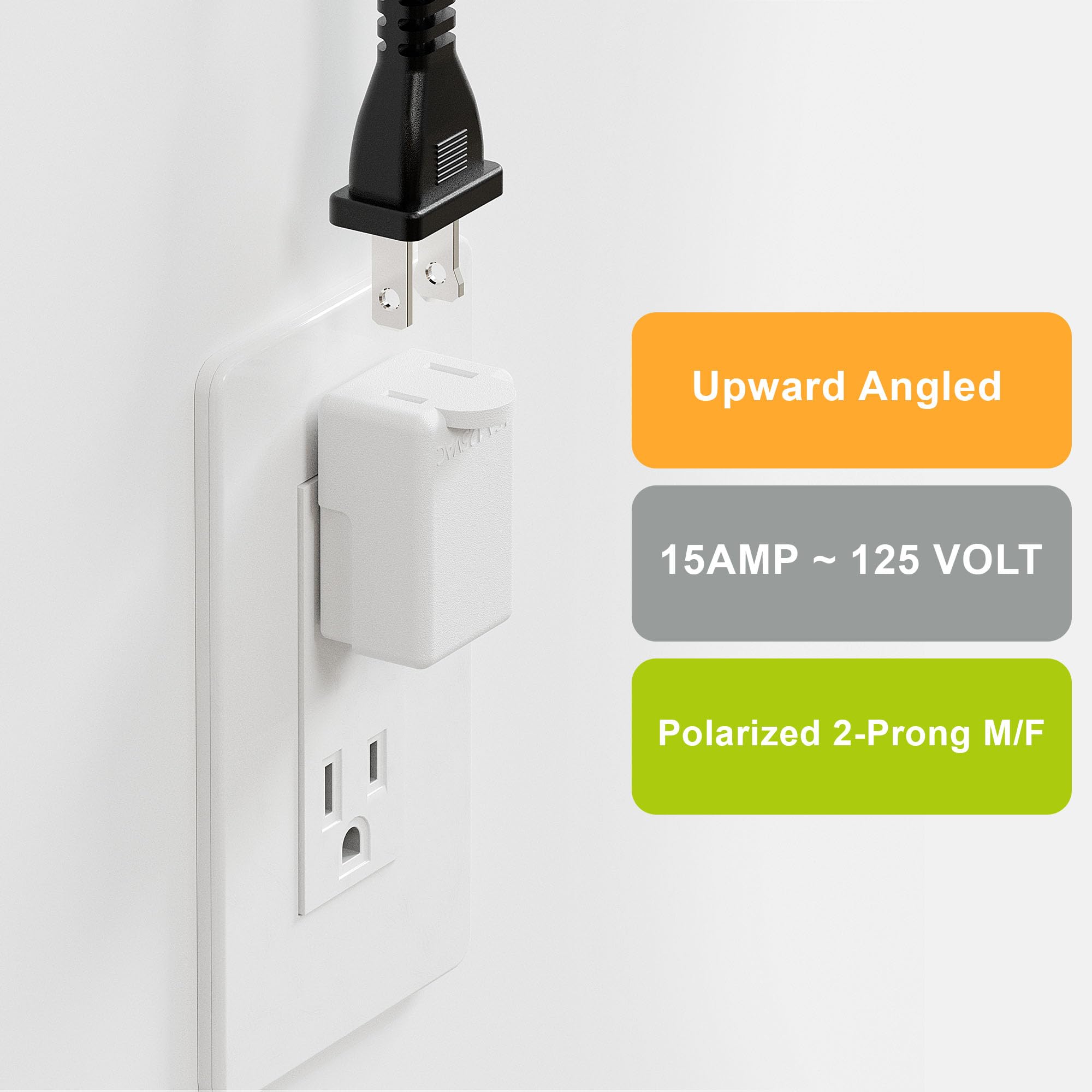 90 Degreen 2 Prong Adapter, Plugrand Up Angled Nema 1 15P To 1 15R Up Angled Adapter, Us 2 Pin Adapter Pa 0507 White Color