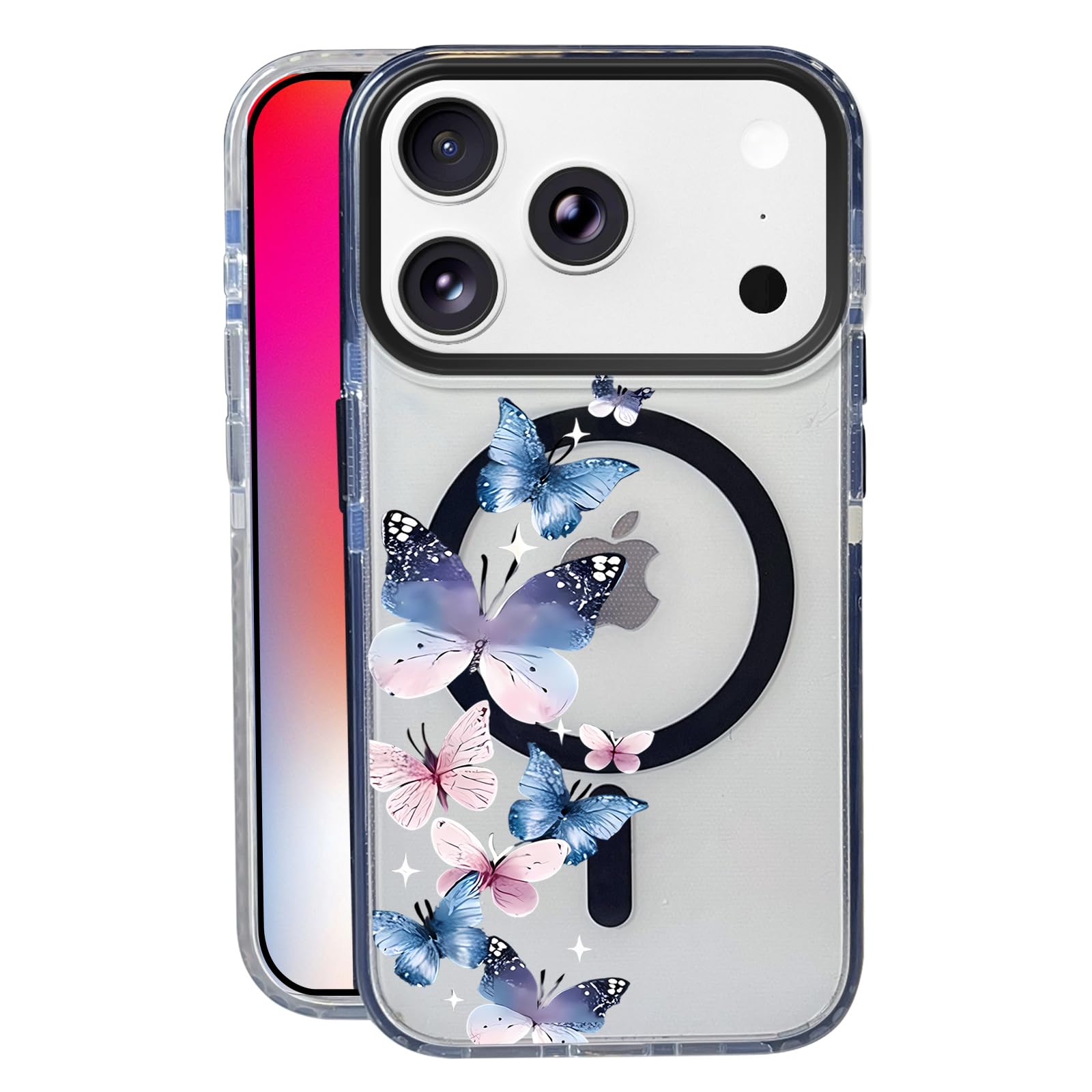 Nimeey Butterflies Flutter for iPhone 17 Pro Case,MagSafe Compatible,Matte Soft Slim Shockproof Cover,Anti-Fingerprint,Anti-Yell
