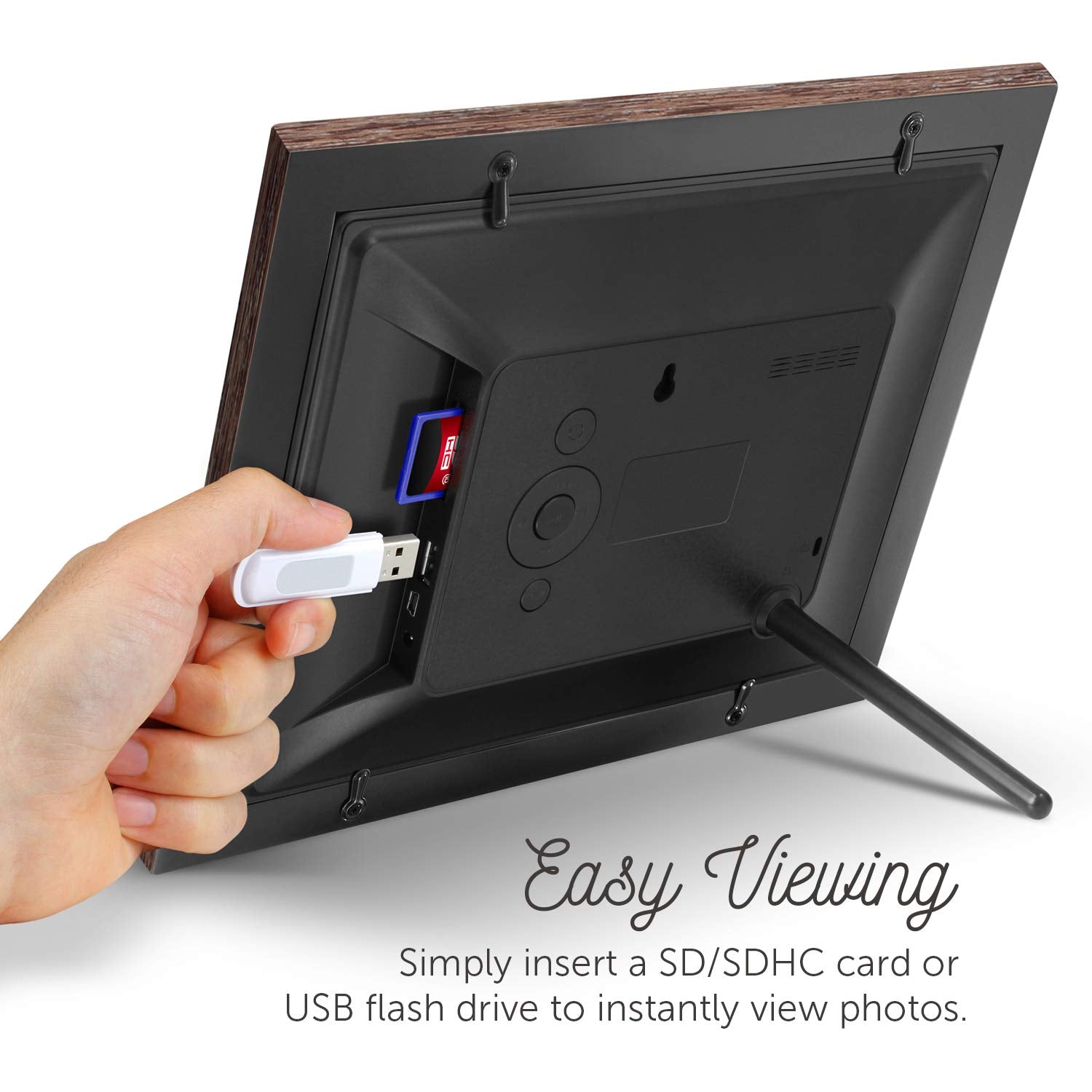 Aluratek 8    Distressed Wood Digital Photo Frame, Auto Slideshow, Usb/Sd/Sdhc Supported, Built In Clock & Calendar, Easy Setup,