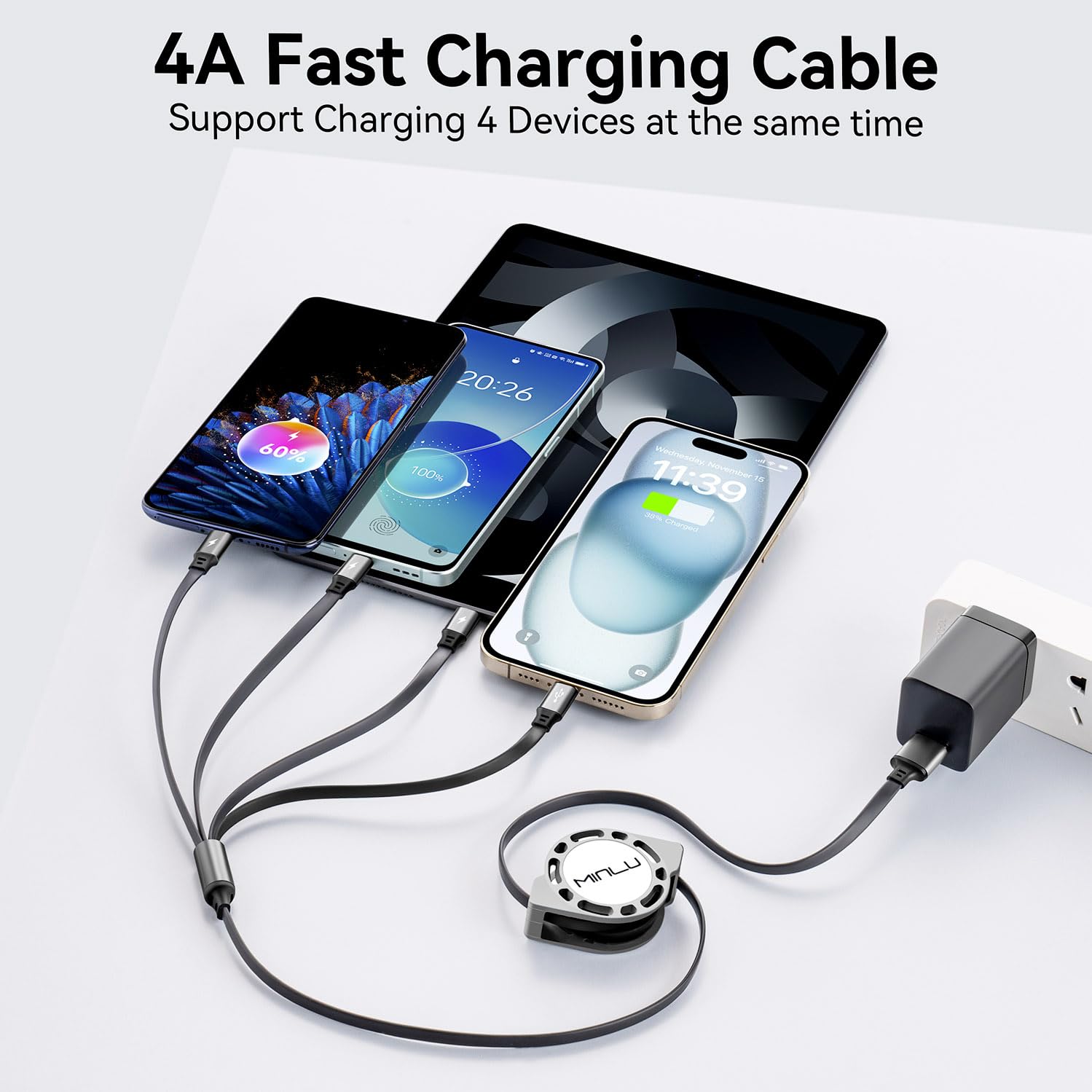 Multiple Cable Minlu Multi Charging Cable 4A, 2Pack 4Ft Retractable Multi Fast Charge ...