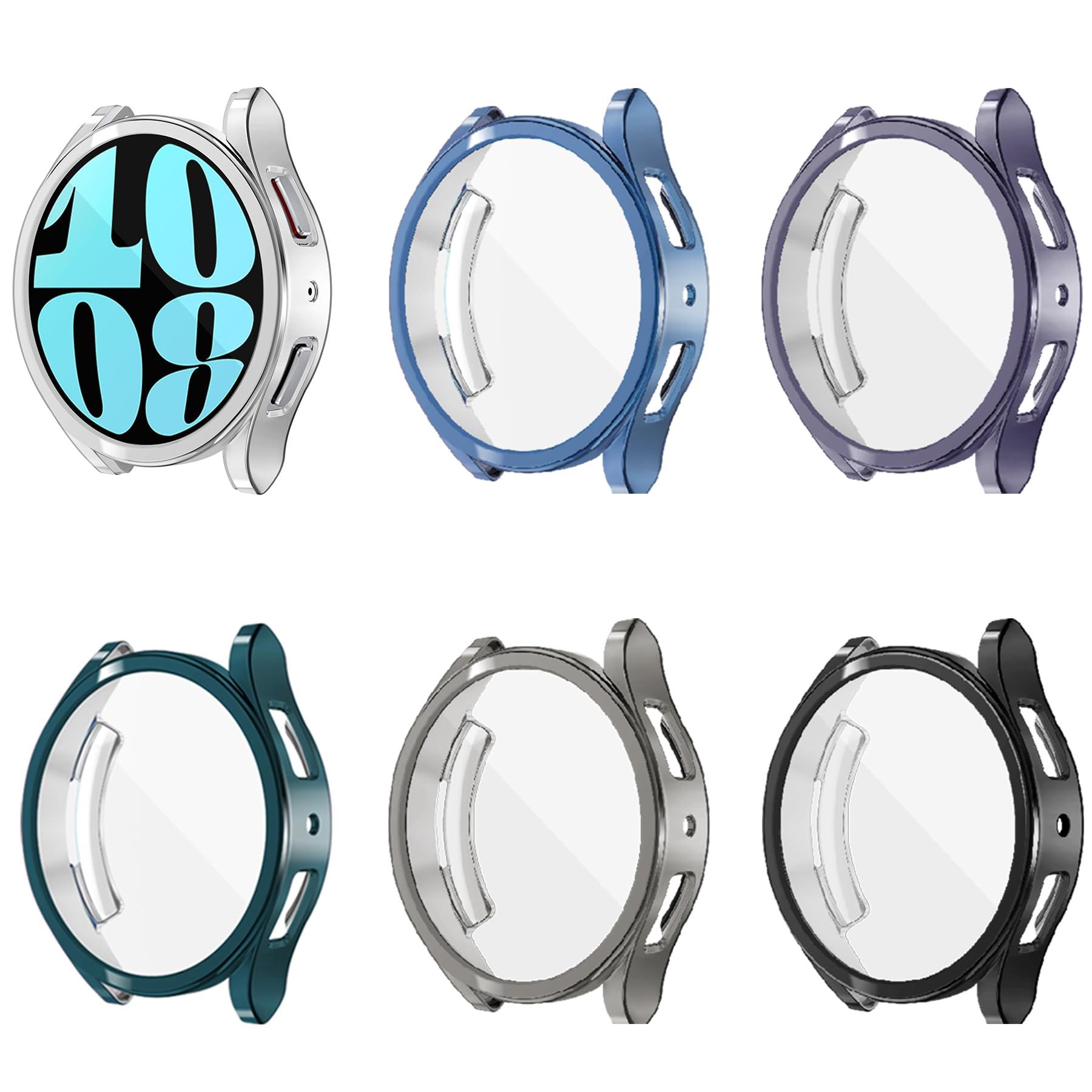 [6 Pack] Yuvike Watch Screen Protector Compatible With Samsung Galaxy Watch6 44Mm, Soft Tpu Bumper Case, Anti Scratch Full Prote