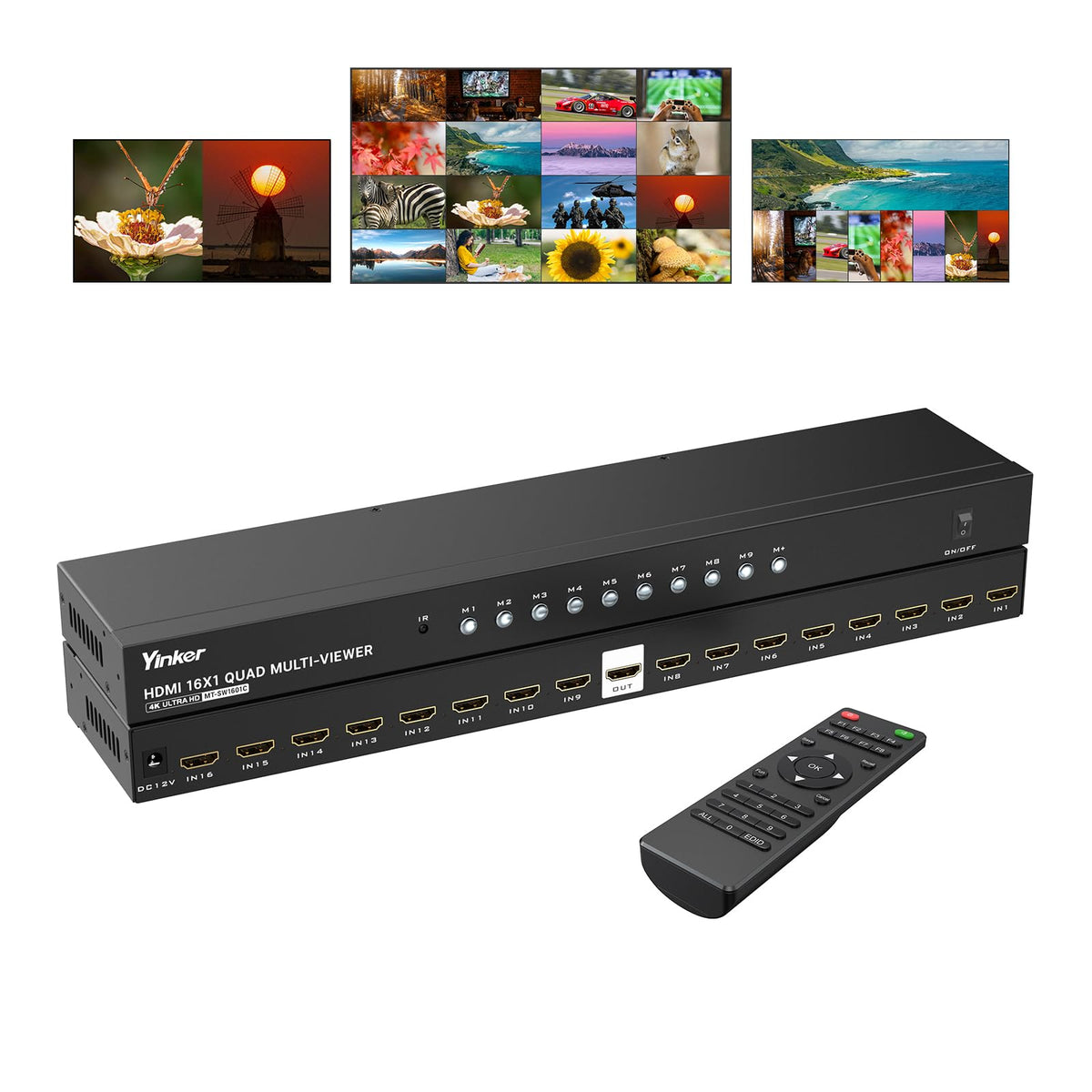 4K Hdmi Multiviewer 16X1, Yinker 4K@30Hz Seamless Switcher 16 In 1 Out With Ir Remote, 10 Display Modes For Plug And Play, Suitable For Set Top Boxes, Consoles, Gaming Consoles, And Laptops