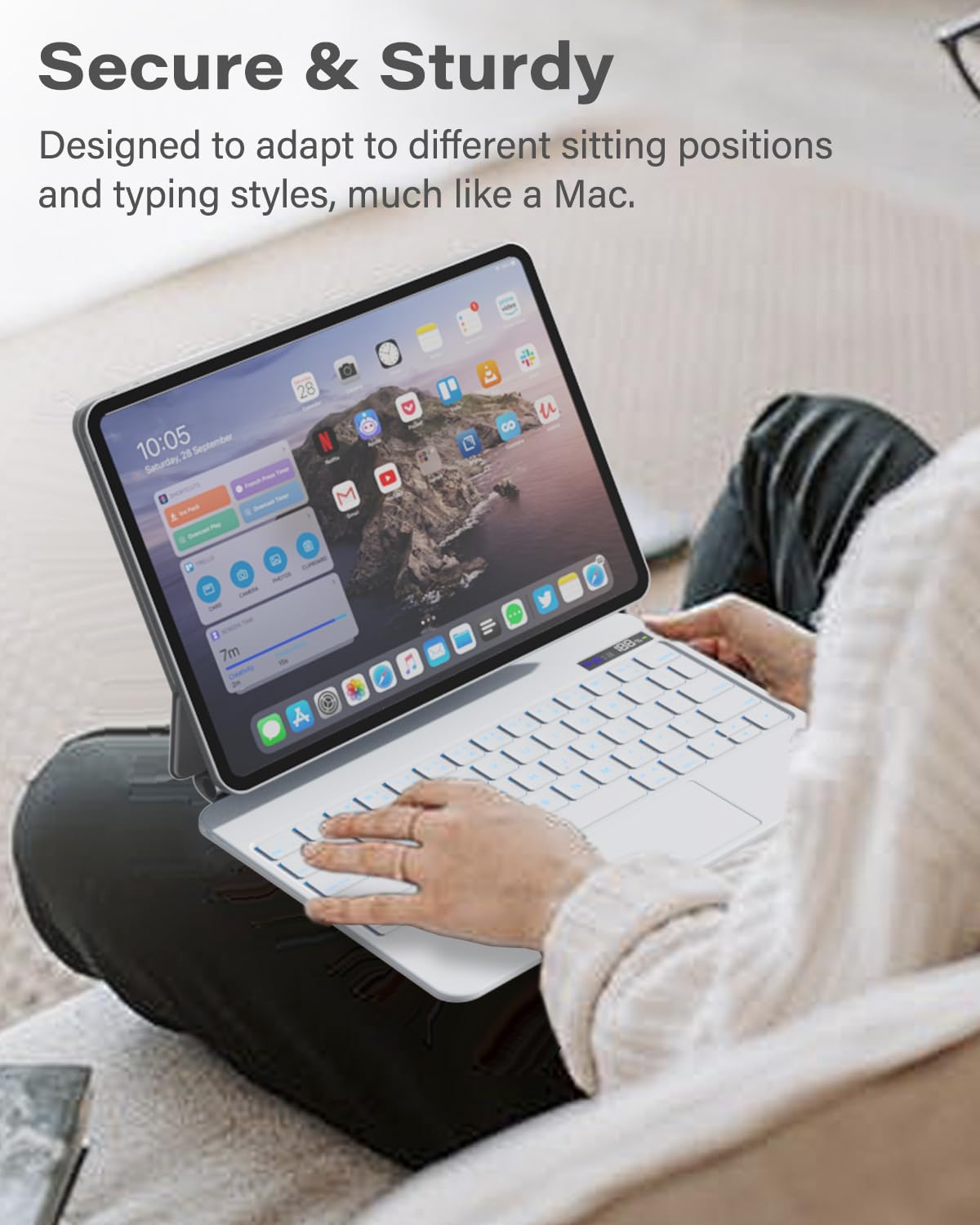 Zenlu Ipad Pro 11 M4 2024 Case With Keyboard White, Magic Style Keyboard, Multi Touch Trackpad, Floating Cantilever Stand, Smart