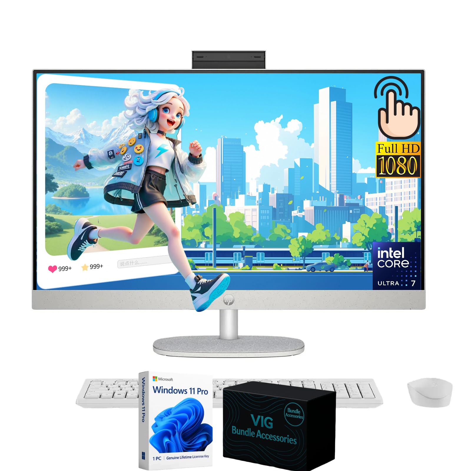 HP 27 Touchscreen All-in-One Desktop Computer, 27 inch FHD Anti-Glare Display, Intel 12-Core Ultra 7-155U, Windows 11 Pro PC for